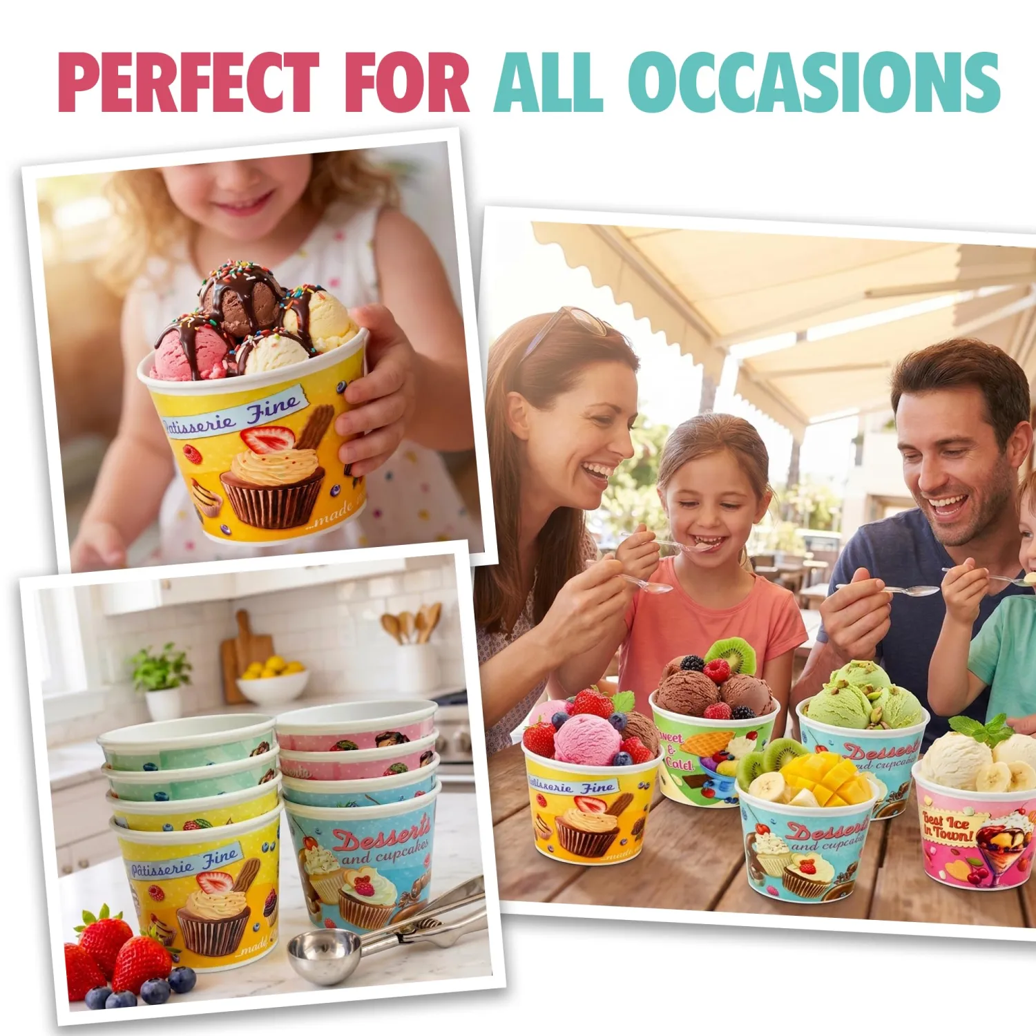 Ice Cream Bowls Set with Spoons, 8-Piece Dessert Bowl Set | Reusable Shatterproof Plastic Dessert Cups for Ice Cream, Frozen Yogurt, Snacks, Kids, Parties and Everyday Treats