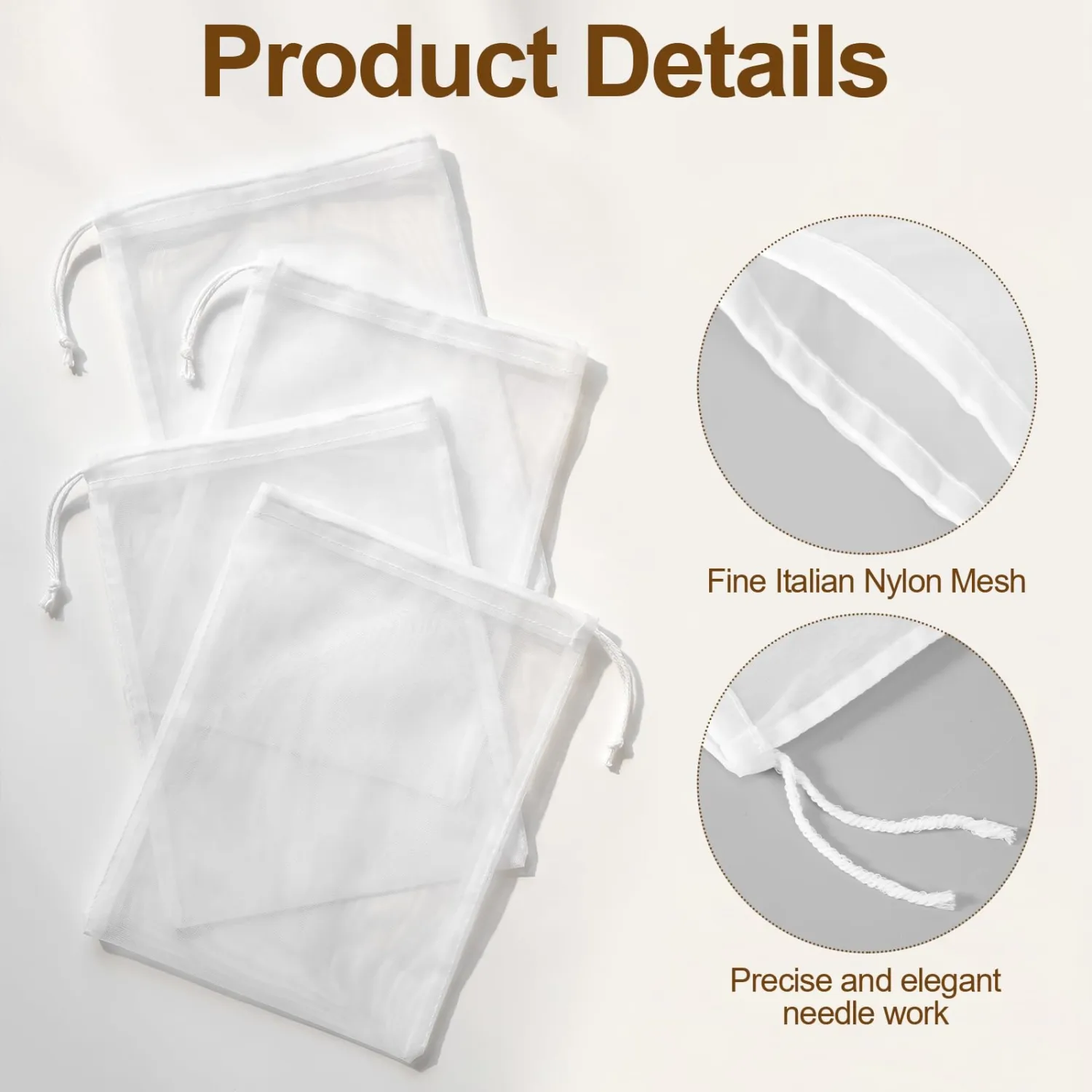 4Pcs Strainer Bags For Juicing, Nylon Juicer Bags For Cast Iron Juicer 8×12 | 200-mesh fine cloth strainer for juicing, works for juicing, nut milk, cold brew, yogurt and cheese straining.