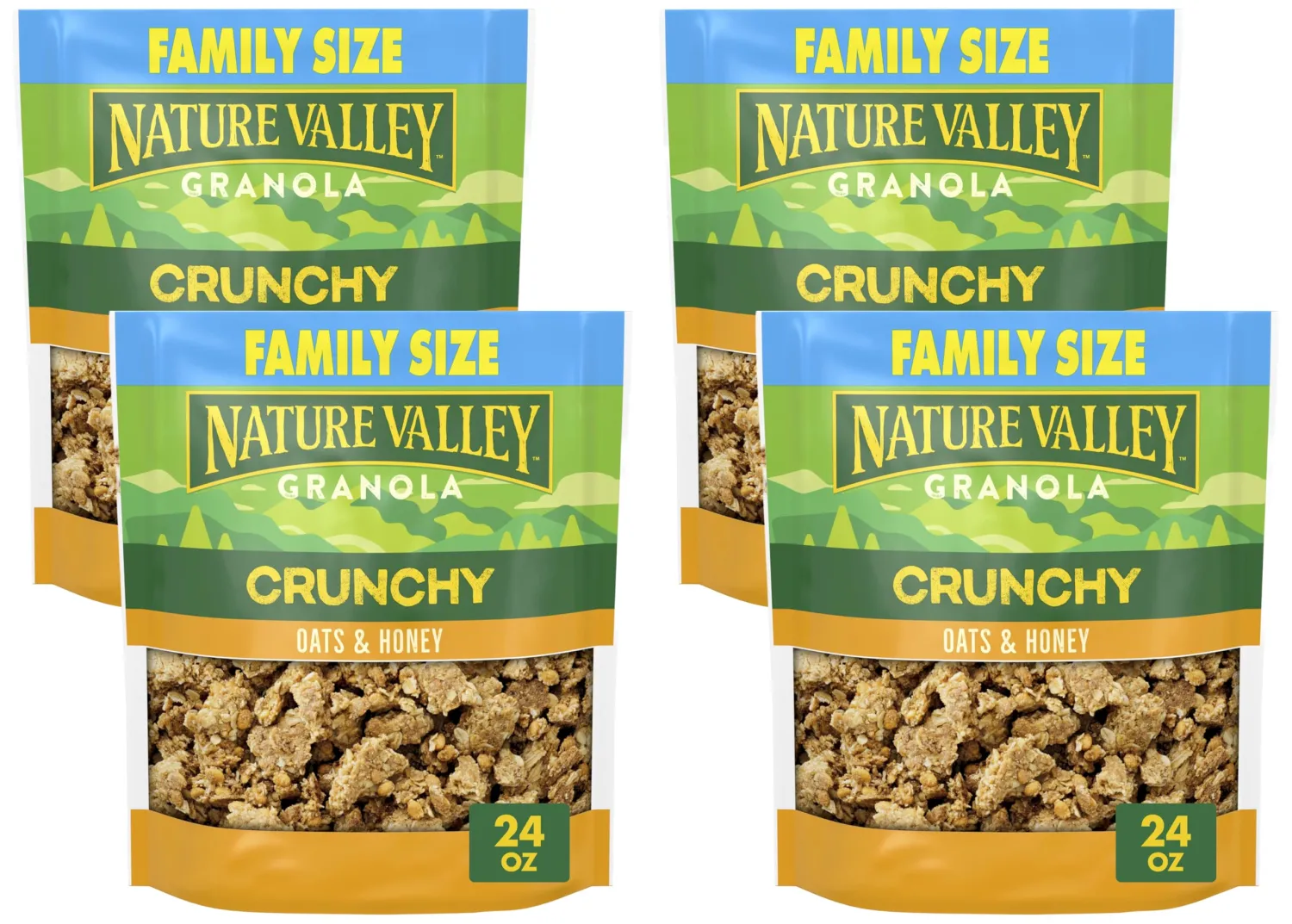 Nature Valley Crunchy Granola, Oats and Honey, Resealable Snack Pouch, Family Size, 24 oz (Pack of 4)