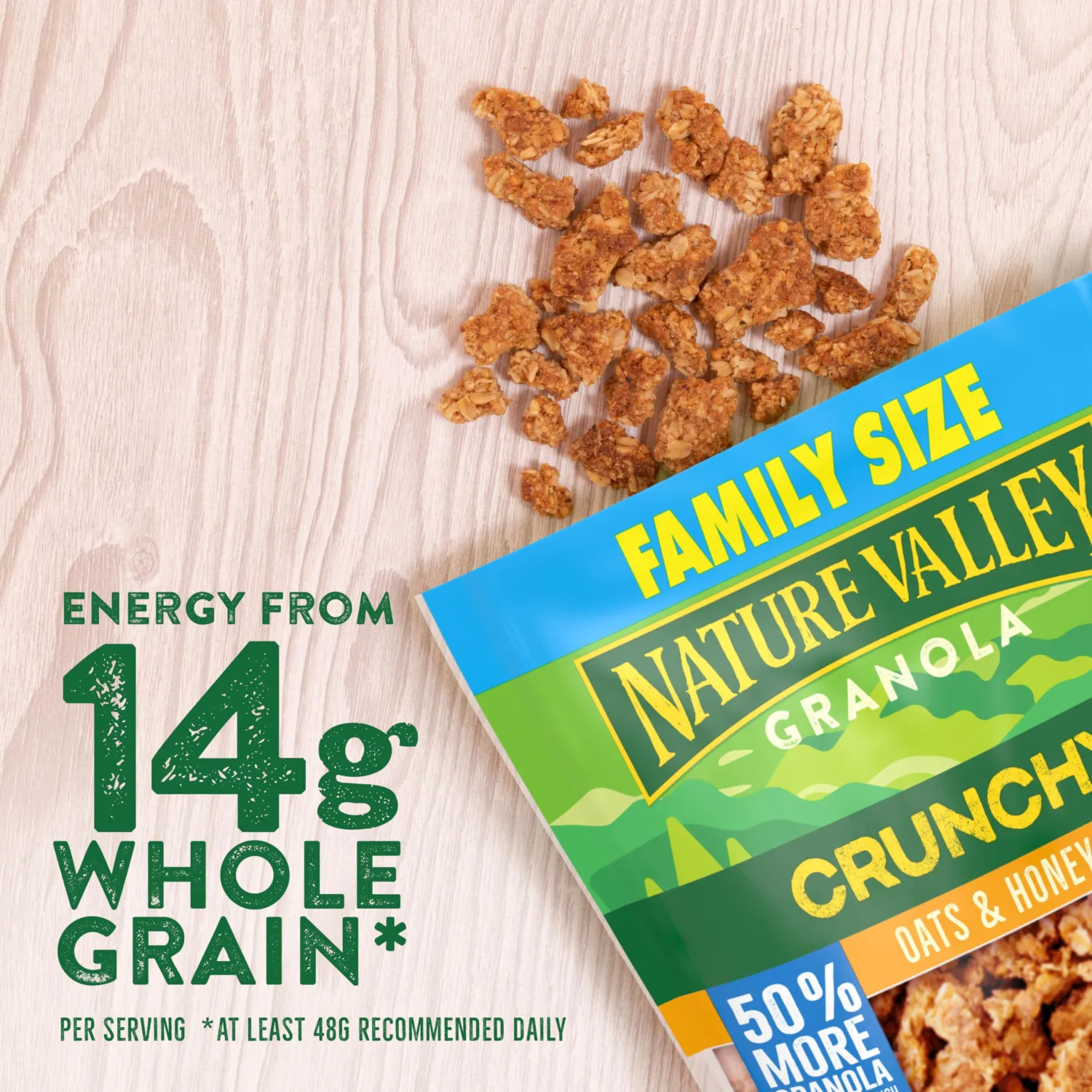 Nature Valley Crunchy Granola, Oats and Honey, Resealable Snack Pouch, Family Size, 24 oz (Pack of 4)