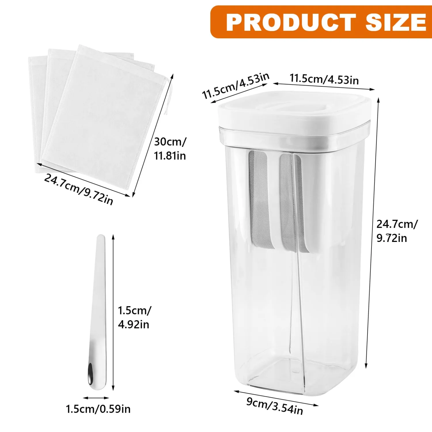 Yogurt Strainer,Greek Yogurt Strainer with Stainless Steel Fine Mesh,with 3pcs Fine Mesh Bag,1pc Yogurt Spoon,for Making Thick Greek-Yogurts,Soybean Milk,Berries,Fruit Juice,Coffee,Easy to Use(1800ml)