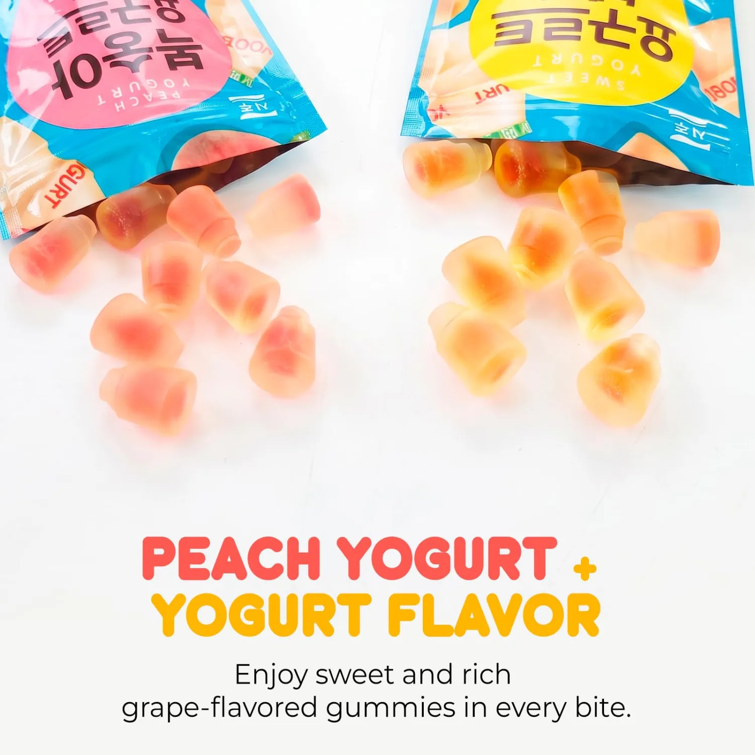 COELO Korean Yogurt Jelly - Assorted (Yogurt 2Pack + Peach 2Pack) Double Layer with Soft Filling, Fun Bottle Shape Chewy Gummy Dessert Treats, Convenient On-the-Go Resealable Pouch (1.76oz x 4 Pack)