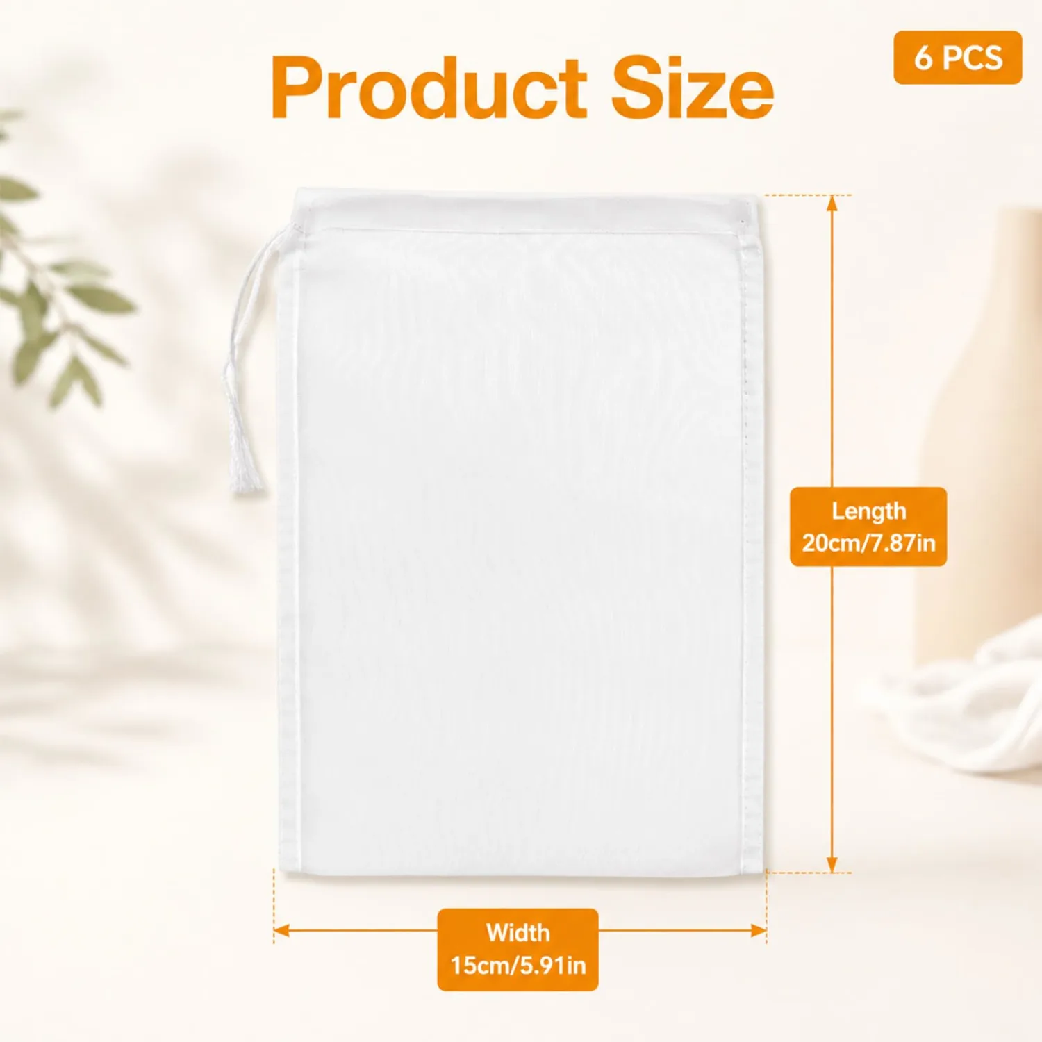 Jeffdad 10 Pcs Nylon Nut Milk Bag, White Nylon Straining Bag 7.8 × 6Inch Nut Bag Strainer Reusable Nylon Mesh Bags 200 Mesh Drawstring Bags for Straining Fruit Juice, Yogurt, Nut Milk, Coffee & Cheese