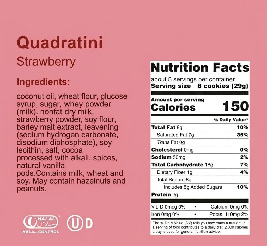 Loacker Quadratini Strawberry Wafer Cookies, 30% Less Sugar, 6-Pack