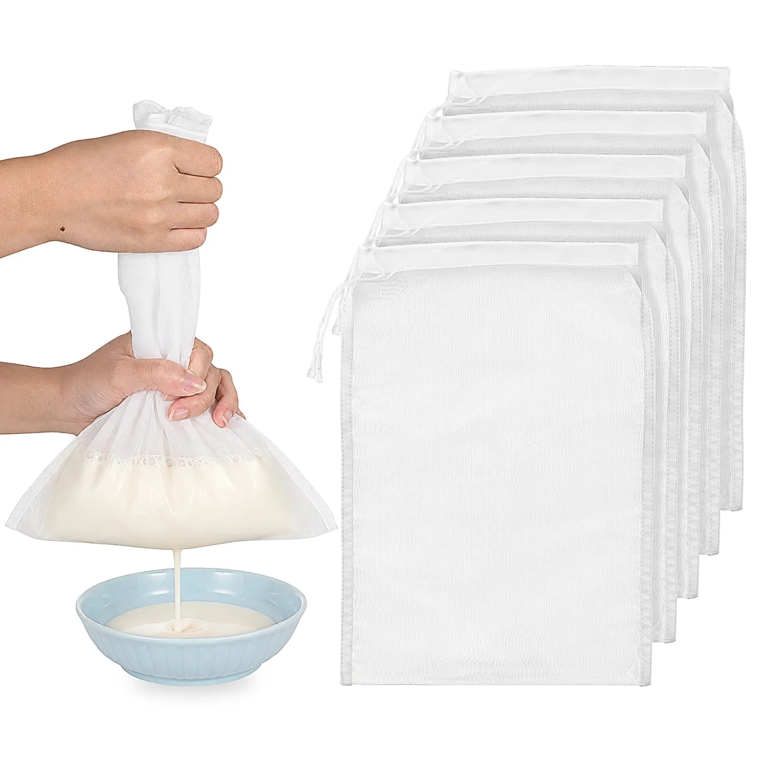 6Pcs Nut Milk Bag 12x8 Inch Yogurt Strainer Fine Mesh Cheese Cloth | Reusable, Brew Filter for Straining Juice Coffer Tea