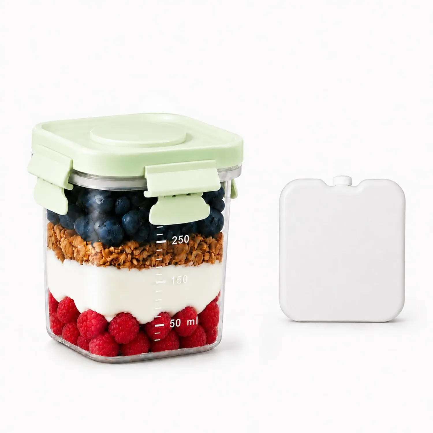 Snackle Box Container with Reusable Ice Pack, 10.1 oz, Green | Snack Box, Airtight, Leakproof, For Fruit, Yogurt, Cheese & Meal Prep, For Lunch, Travel & Picnic