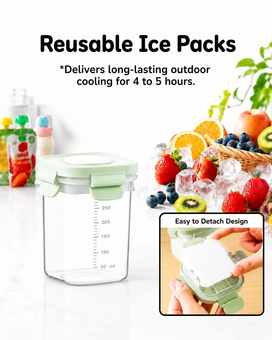 Snackle Box Container with Reusable Ice Pack, 10.1 oz, Green | Snack Box, Airtight, Leakproof, For Fruit, Yogurt, Cheese & Meal Prep, For Lunch, Travel & Picnic