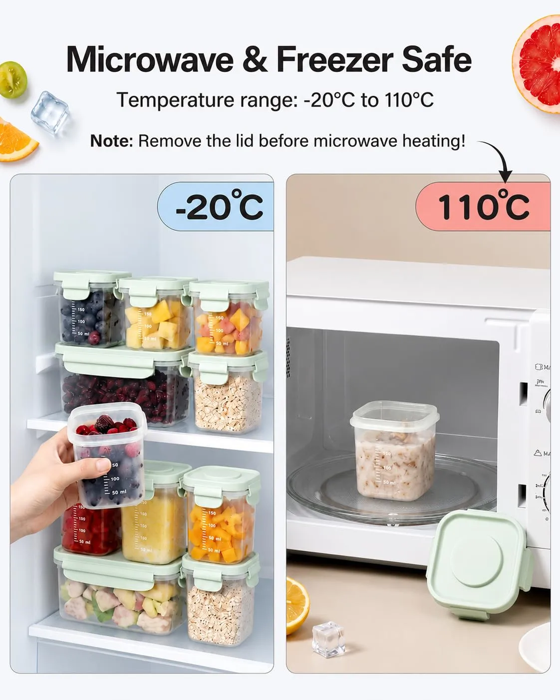 Snackle Box Container with Reusable Ice Pack, 10.1 oz, Green | Snack Box, Airtight, Leakproof, For Fruit, Yogurt, Cheese & Meal Prep, For Lunch, Travel & Picnic