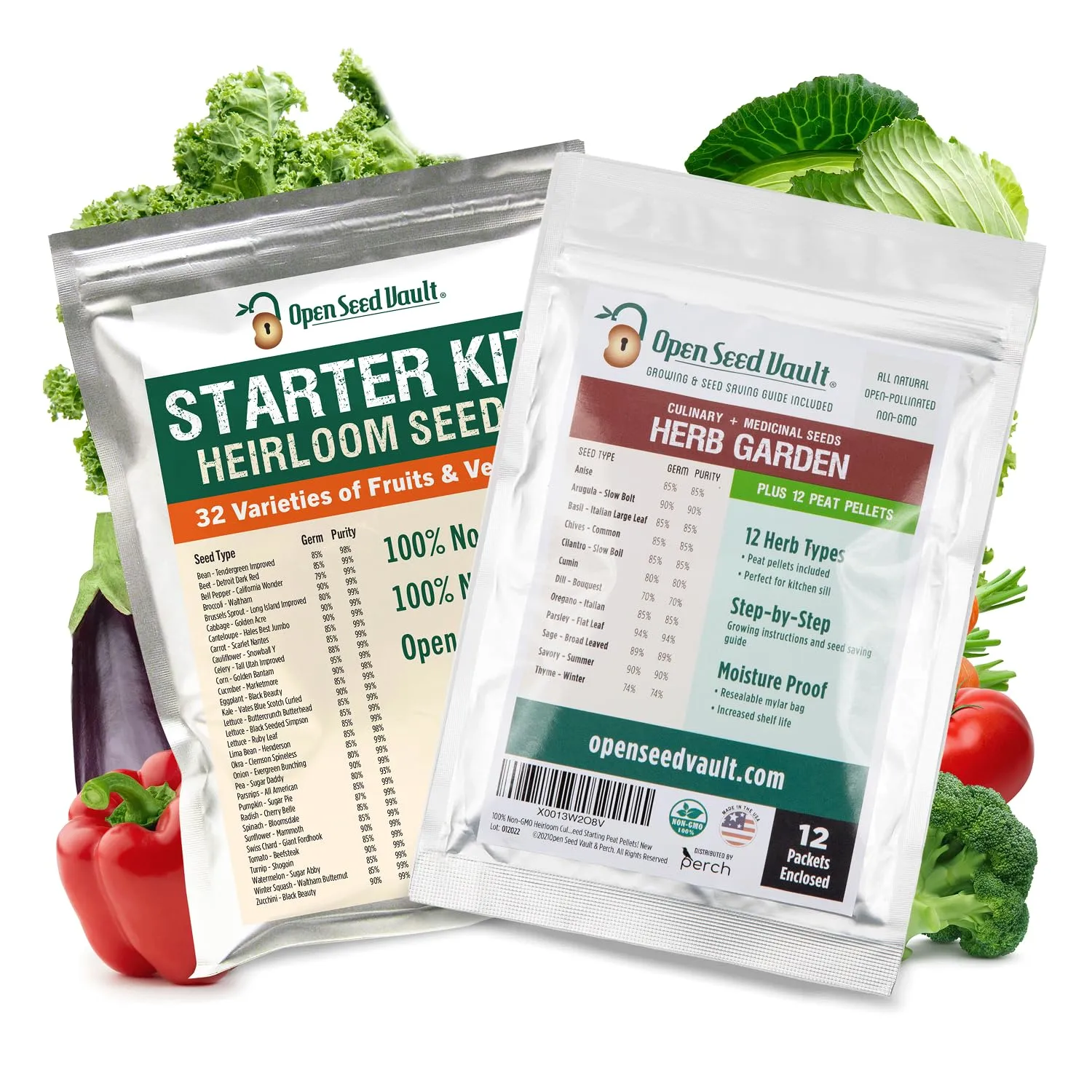 Vegetable, Fruit & Herb Seeds, 44 Packs, Non-GMO, 15,000+ Seeds