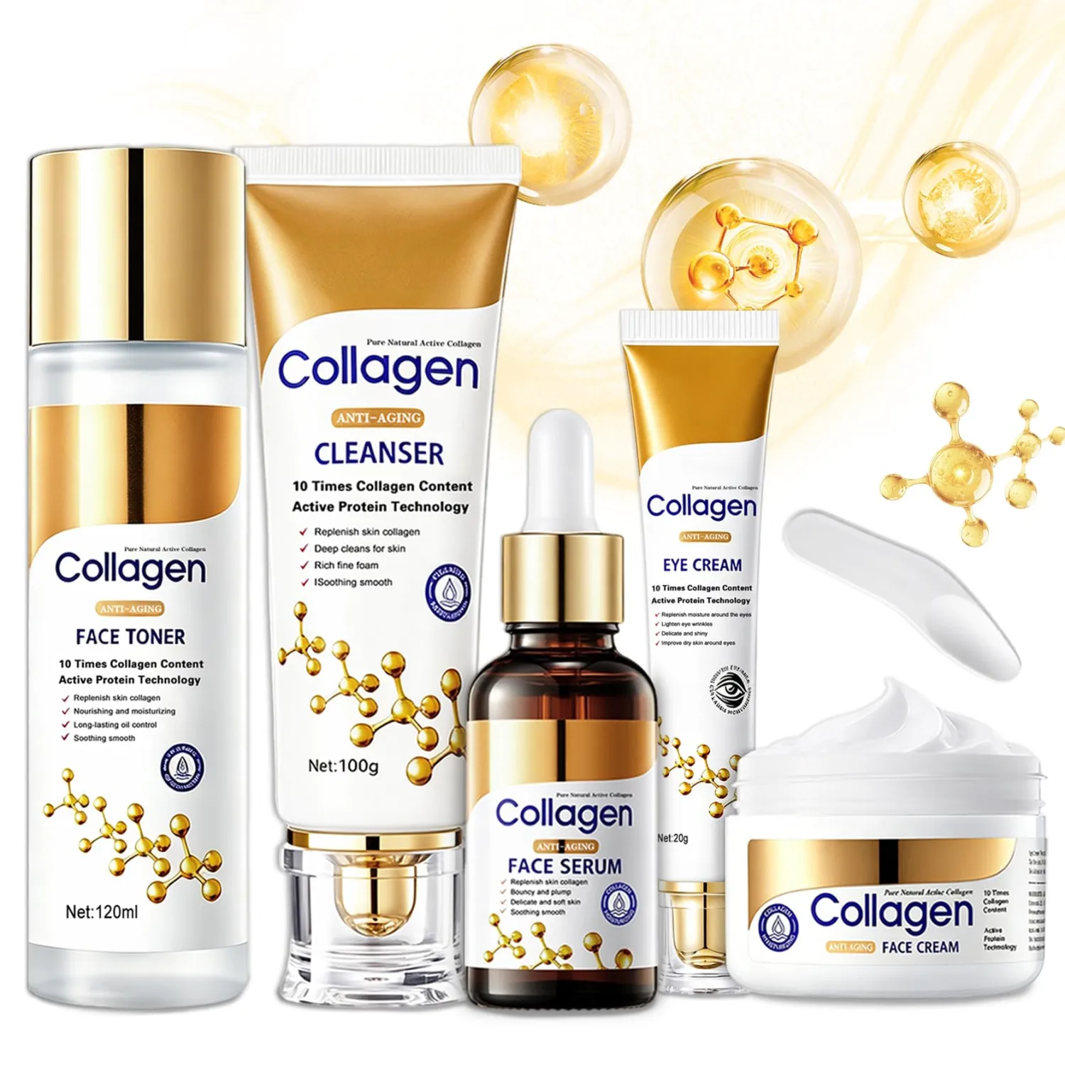 Collagen Skincare Set, Nourishing 5-In-1 Travel Facial Care Kit for Women | Firming Skin, Shrink Pores, Visibly Minimizes Look of Wrinkles, Long-lasting Hydrating, Smooth Face Skin Care Set