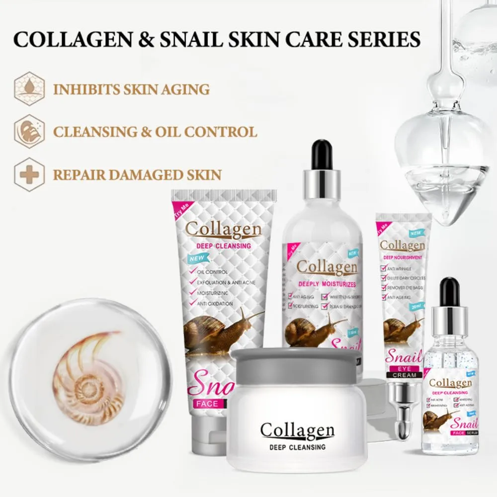 DISAAR BEAUTY Collagen Snail Skin Care Set 5pcs Wash Serum Cream
