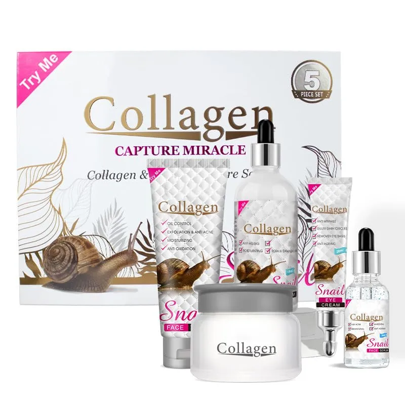 DISAAR BEAUTY Collagen Snail Skin Care Set 5pcs Wash Serum Cream