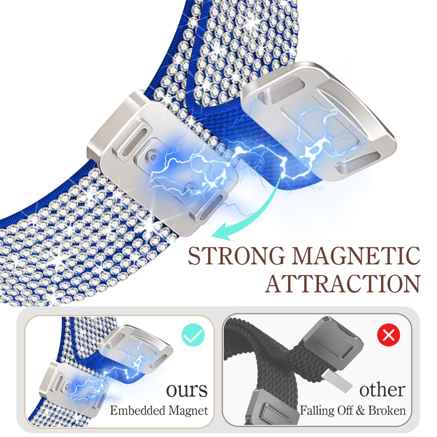 wipalor Blue Band Fit Bling Apple Watch Bands for Women (42mm Series 11/10) 41mm 40mm 38mm, Stretchy Nylon Magnetic iWatch Band for iPhone Watch Series 11 10 SE 9 8 7 6 5 4 3-Blue