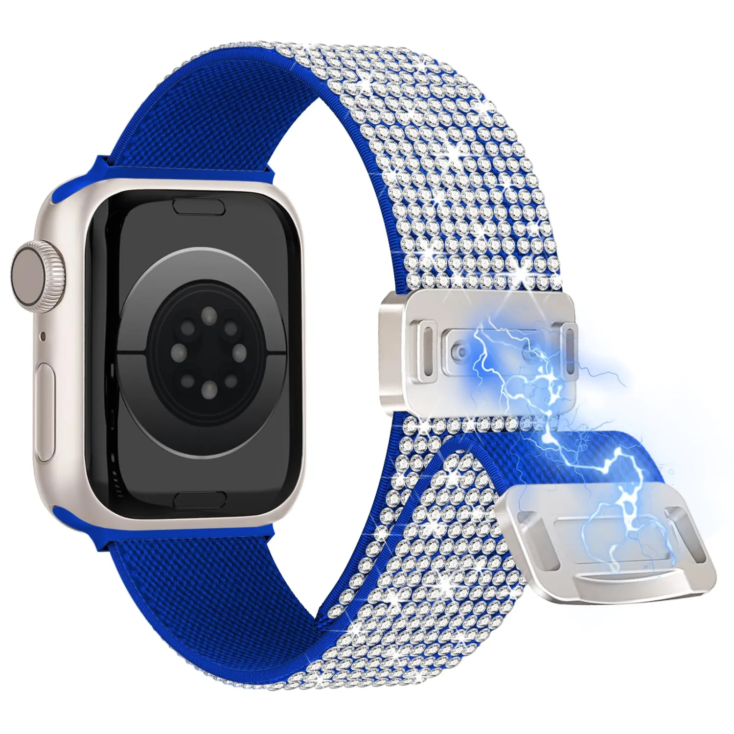 wipalor Blue Band Fit Bling Apple Watch Bands for Women (42mm Series 11/10) 41mm 40mm 38mm, Stretchy Nylon Magnetic iWatch Band for iPhone Watch Series 11 10 SE 9 8 7 6 5 4 3-Blue