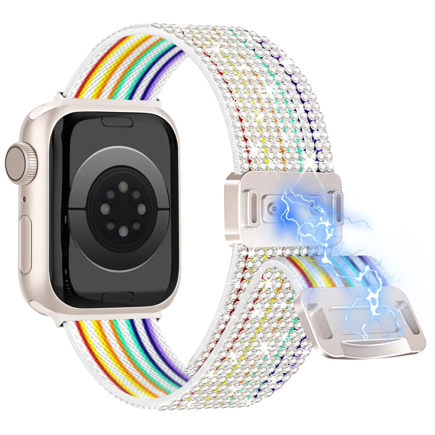 wipalor Pride Rainbow Sparkly Magnetic Band Fit Bling Apple Watch Bands for Women 42mm 41mm 40mm 38mm, Elastic Stretchy Nylon iWatch Bands for Glitter iPhone Watch Series 11 10 SE 9 8 7 6 5 4 3