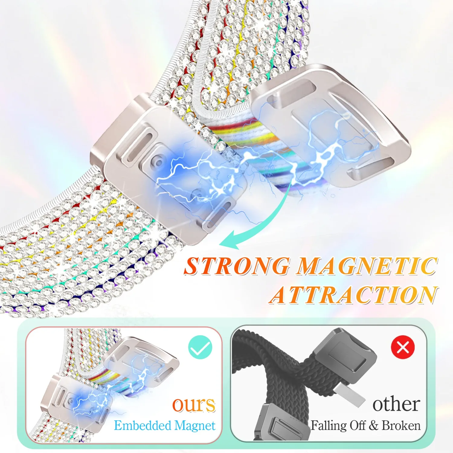 wipalor Pride Rainbow Sparkly Magnetic Band Fit Bling Apple Watch Bands for Women 42mm 44mm 45mm 46mm 49mm, Elastic Stretchy Nylon iWatch Bands Glitter iPhone Watch Series 11 10 SE 9 8 7 6 5 4 3 Ultra