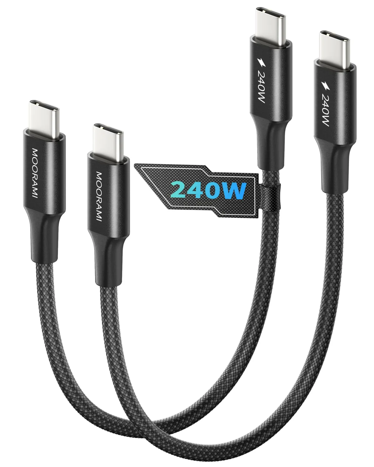 2-Pack 1.5ft 240W USB C to C Cable, Travel Station Laptop Hub | Short 18-Inch Cord | PD 3.1 Fast Charge | For iPhone 17 16 15 | For MacBook | 48-Braided | 480Mbps Data | Tangle-Free
