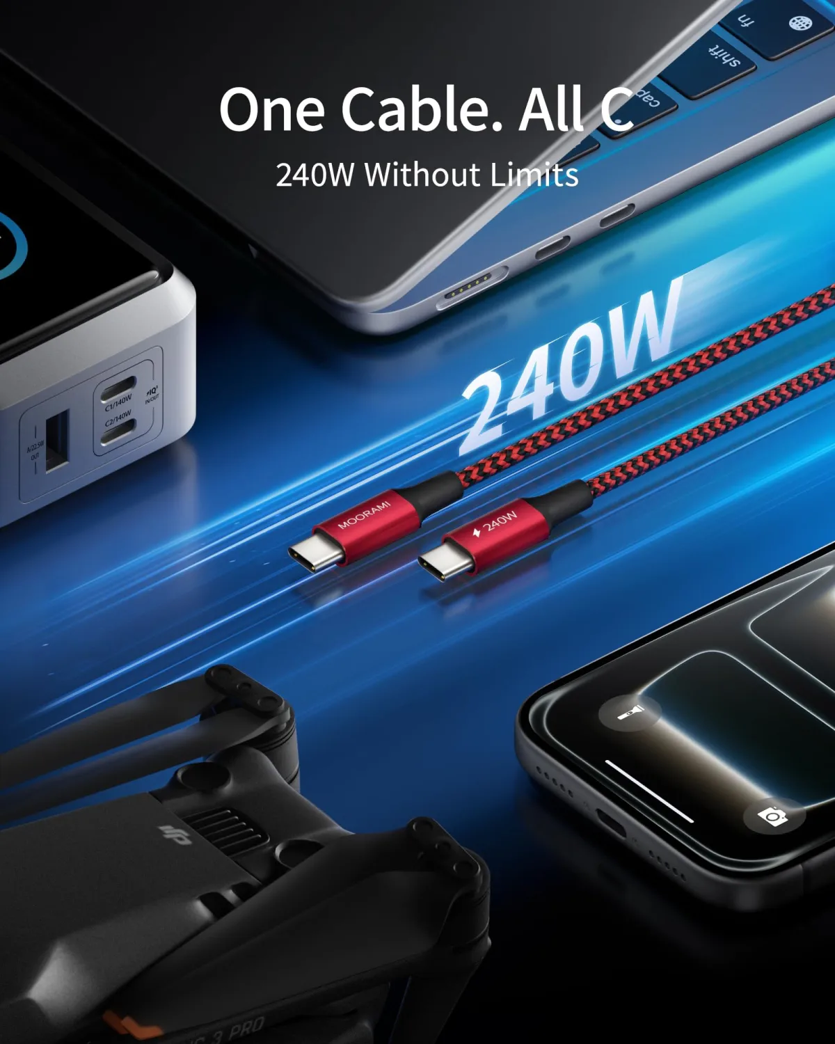 2-Pack 1ft Short 240W USB C to USB C Cable, 12-inch PD 3.1 Fast Charging Cord Compatible for CarPlay, iPhone17/16/15, MacBook, iPad, Samsung, 48-Braided High-Speed 480Mbps Data Cable for Car