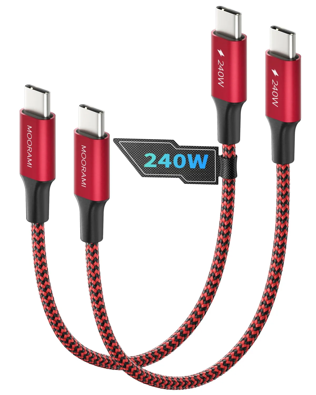 2-Pack 1ft Short 240W USB C to USB C Cable, 12-inch PD 3.1 Fast Charging Cord Compatible for CarPlay, iPhone17/16/15, MacBook, iPad, Samsung, 48-Braided High-Speed 480Mbps Data Cable for Car
