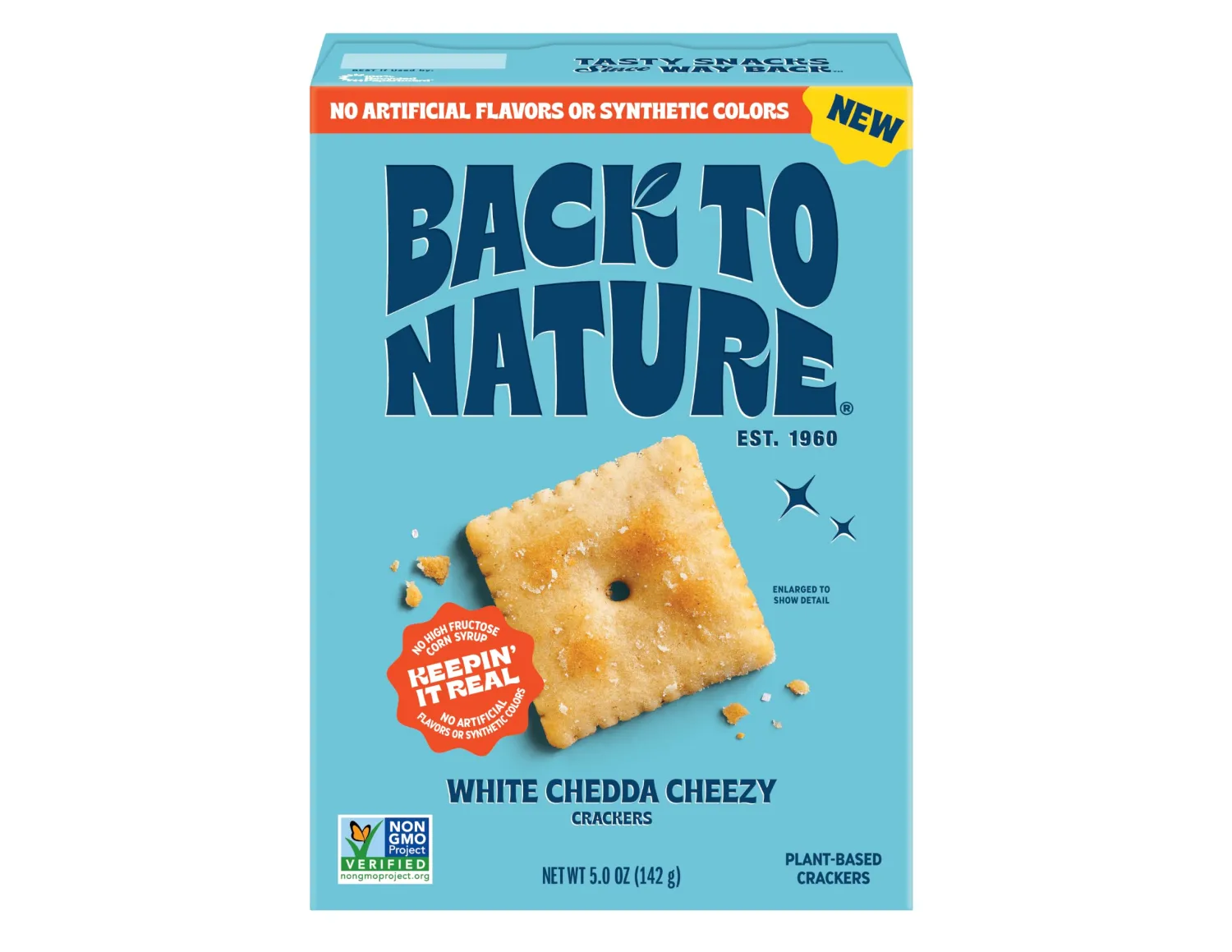 Back to Nature White Chedda Cheezy Square Crackers, Non-GMO, Plant-Based Cheese Flavored Snack Cracker, Made with Wheat Flour, 5 oz Box | No Dairy Added Cheese Cracker Squares, Plant Based, Non GMO No High Fructose Corn Syrup No Artificials, Wholesome Snacks 5oz