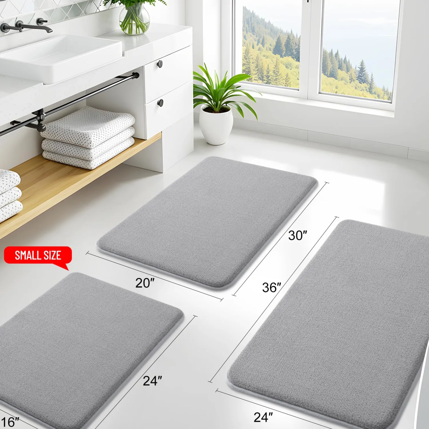 Smiry Memory Foam Bath Mat 30x20, Extra Soft Absorbent Bathroom Rugs | Grey Quick Dry, Machine Washable Bath Mats for Bathroom, Shower, Tub and Home Decor Accessories