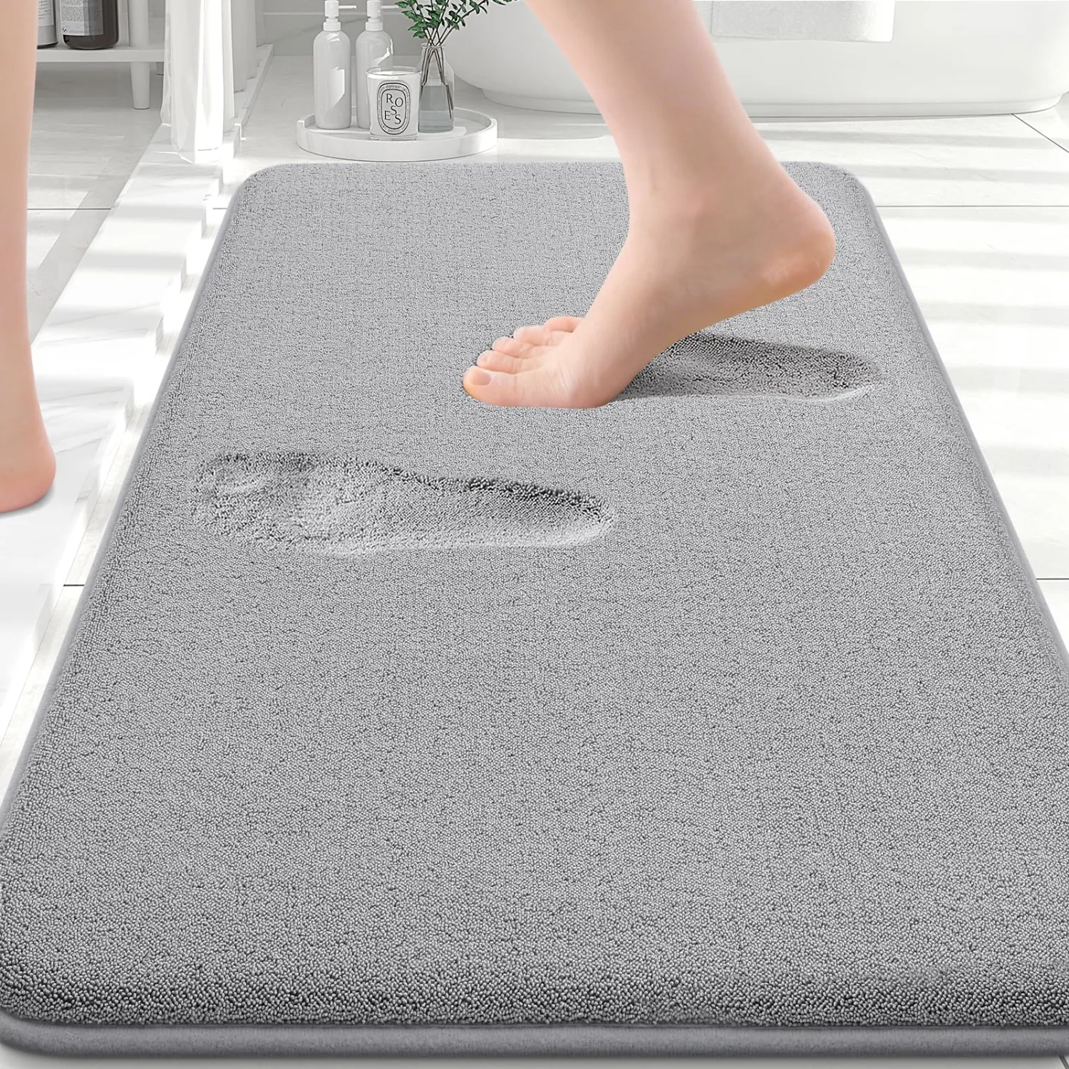 Smiry Memory Foam Bath Mat 30x20, Extra Soft Absorbent Bathroom Rugs | Grey Quick Dry, Machine Washable Bath Mats for Bathroom, Shower, Tub and Home Decor Accessories