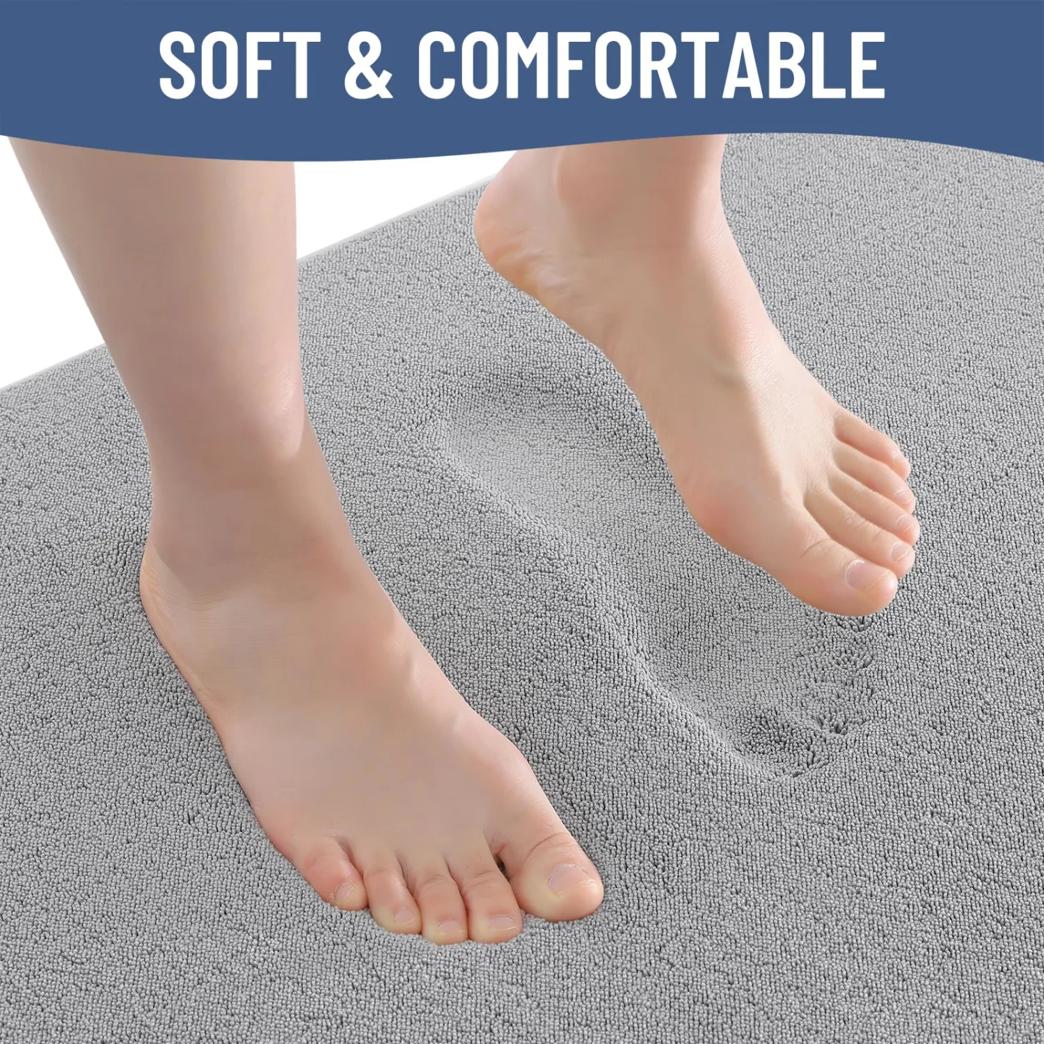 Smiry Memory Foam Bath Mat 30x20, Extra Soft Absorbent Bathroom Rugs | Grey Quick Dry, Machine Washable Bath Mats for Bathroom, Shower, Tub and Home Decor Accessories