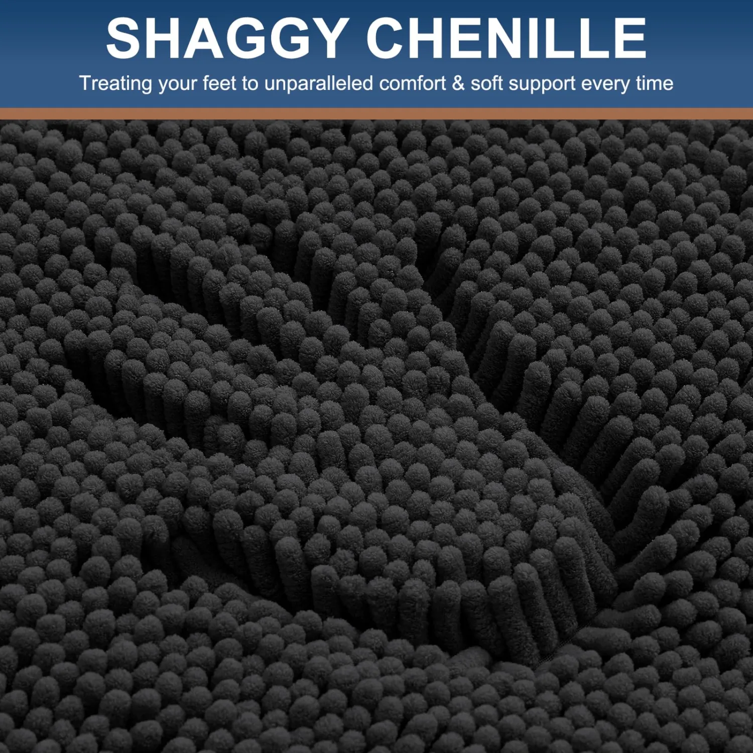 Smiry Bathroom Rugs 30X20, Luxury Chenille Extra Soft Absorbent Bath Mat | Black, Machine Washable Non-Slip Plush Bath Mats for Bathroom, Tub, Shower, and Floor, Home Decor