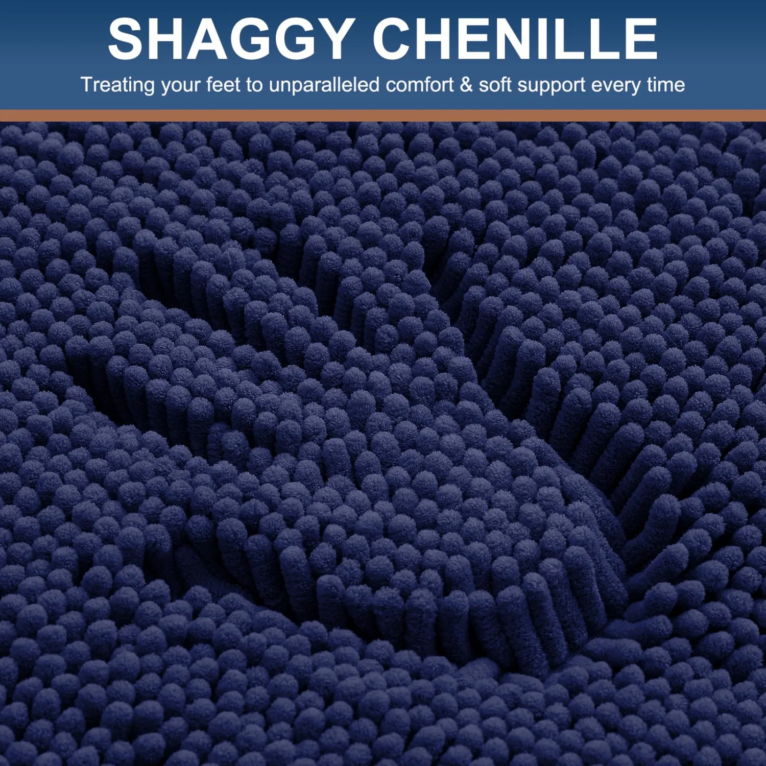 Smiry Bathroom Rugs 45X27, Luxury Chenille Extra Soft Absorbent Bath Mat | Navy Blue, Machine Washable Non-Slip Plush Bath Mats for Bathroom, Tub, Shower, and Floor, Home Decor