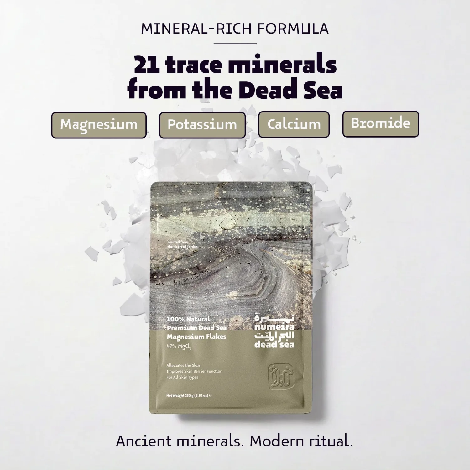 Dead Sea Magnesium Flake Bath Soak - 100% Pure Unscented Magnesium Chloride Flakes (8.82 oz Pouch) | 100% pure magnesium chloride flakes in a pouch, for a relaxing bath soak, muscle recovery, relaxation and everyday self-care.