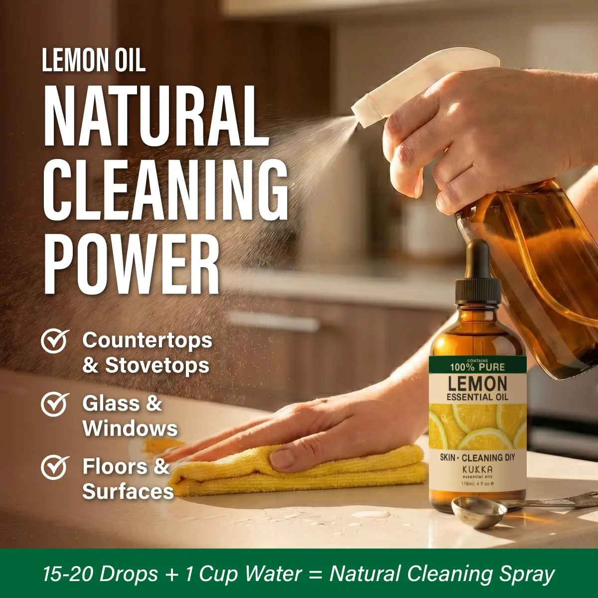 Kukka Lemon Essential Oil - Huge 4 Fl Oz - 100% Pure Natural Lemon Oil for Skin, Cleaning, Diffuser & DIY - Natural Lemon Essence Oil for Aromatherapy, Soap Making & More | Cold-Pressed Italian, Undiluted, for Diffuser, Aromatherapy, Cleaning, Household Use - GC-MS Tested, Non-GMO