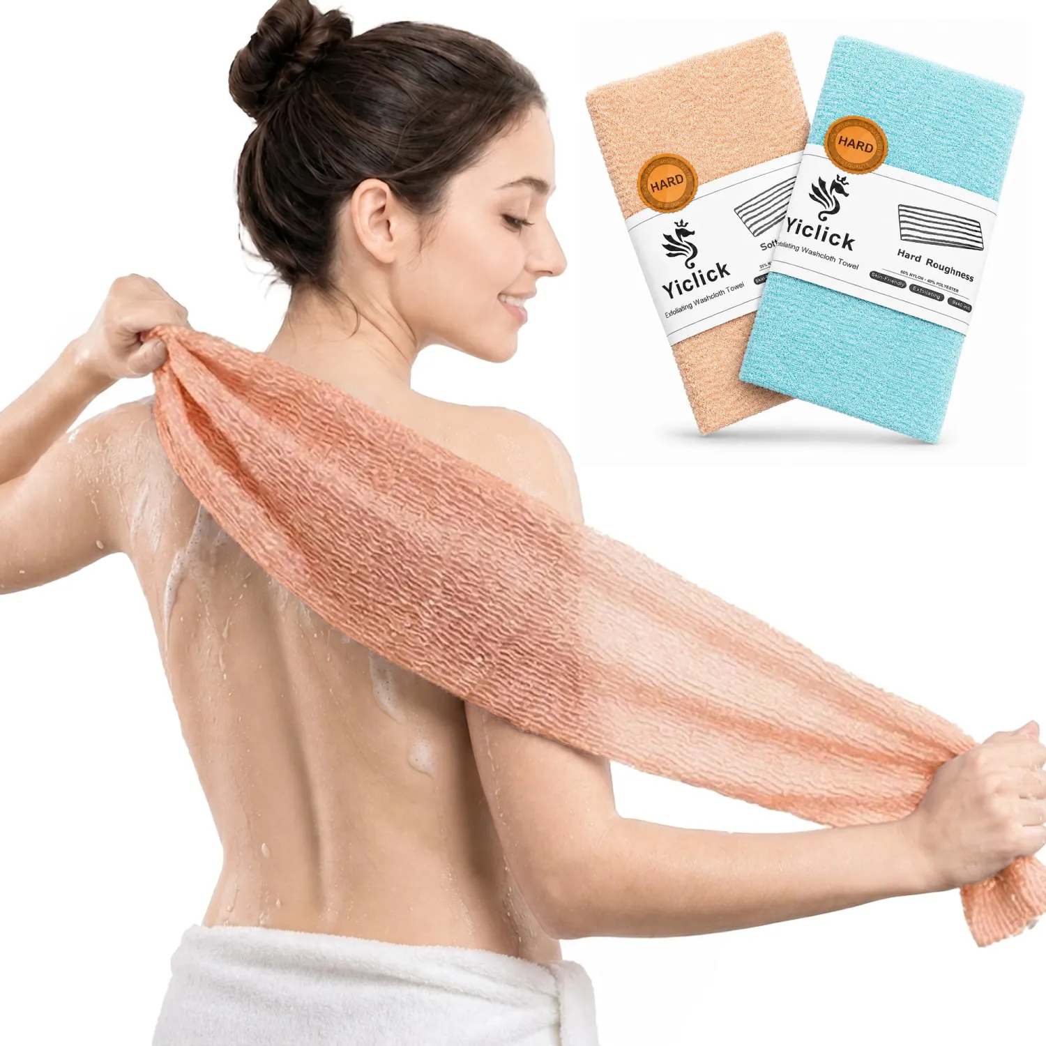 2PCS Exfoliating Washcloth Towel - Exfoliating Body Scrubber Exfoliator, Loofah Sponge Wash Cloth, Korean & Japanse & African Net Sponge Rag - Back Scrubber Washer (Lake Blue+Orange)