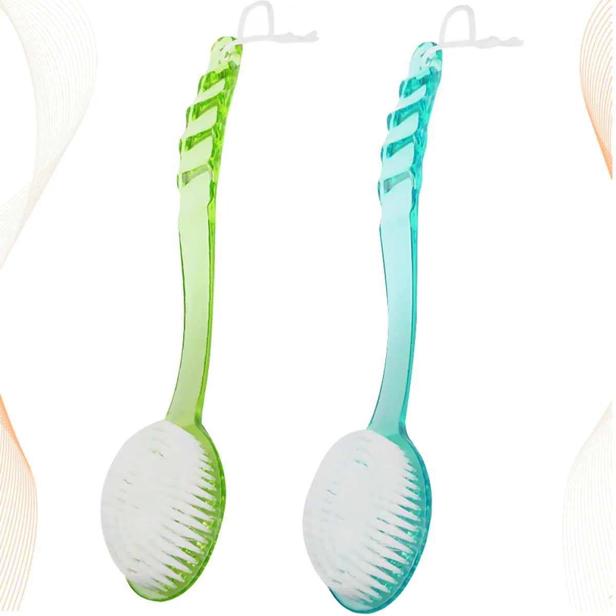 2pcs Long Handle Shower Bath Brush Set with Soft Bristles Exfoliating Back Scrubber for Home Bathroom Use in Blue and Green