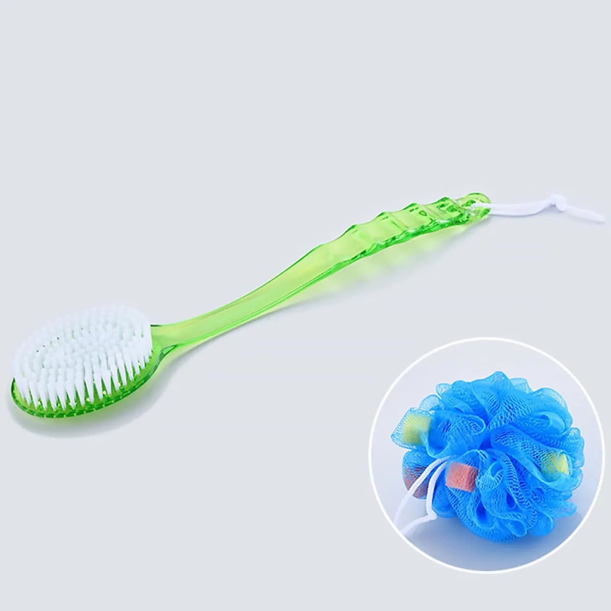 2pcs Long Handle Shower Bath Brush Set with Soft Bristles Exfoliating Back Scrubber for Home Bathroom Use in Blue and Green