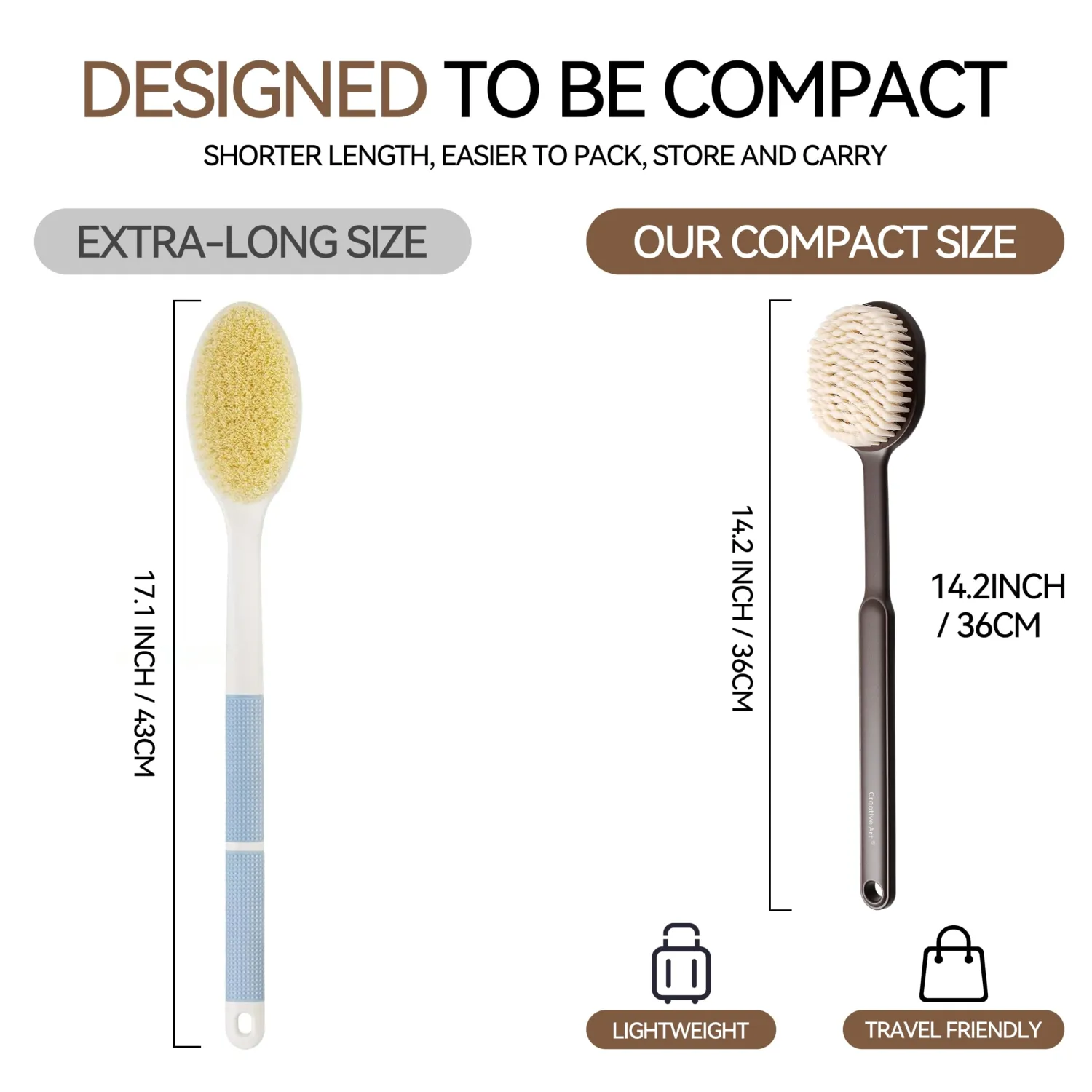 Back Scrubber for Shower for Men Women, Body Brush with Long Handle | Exfoliating Bath Washer with Soft Bristles for Wet or Dry Brushing, Back Scrub Deep Cleaning, Coffee Ground Infused