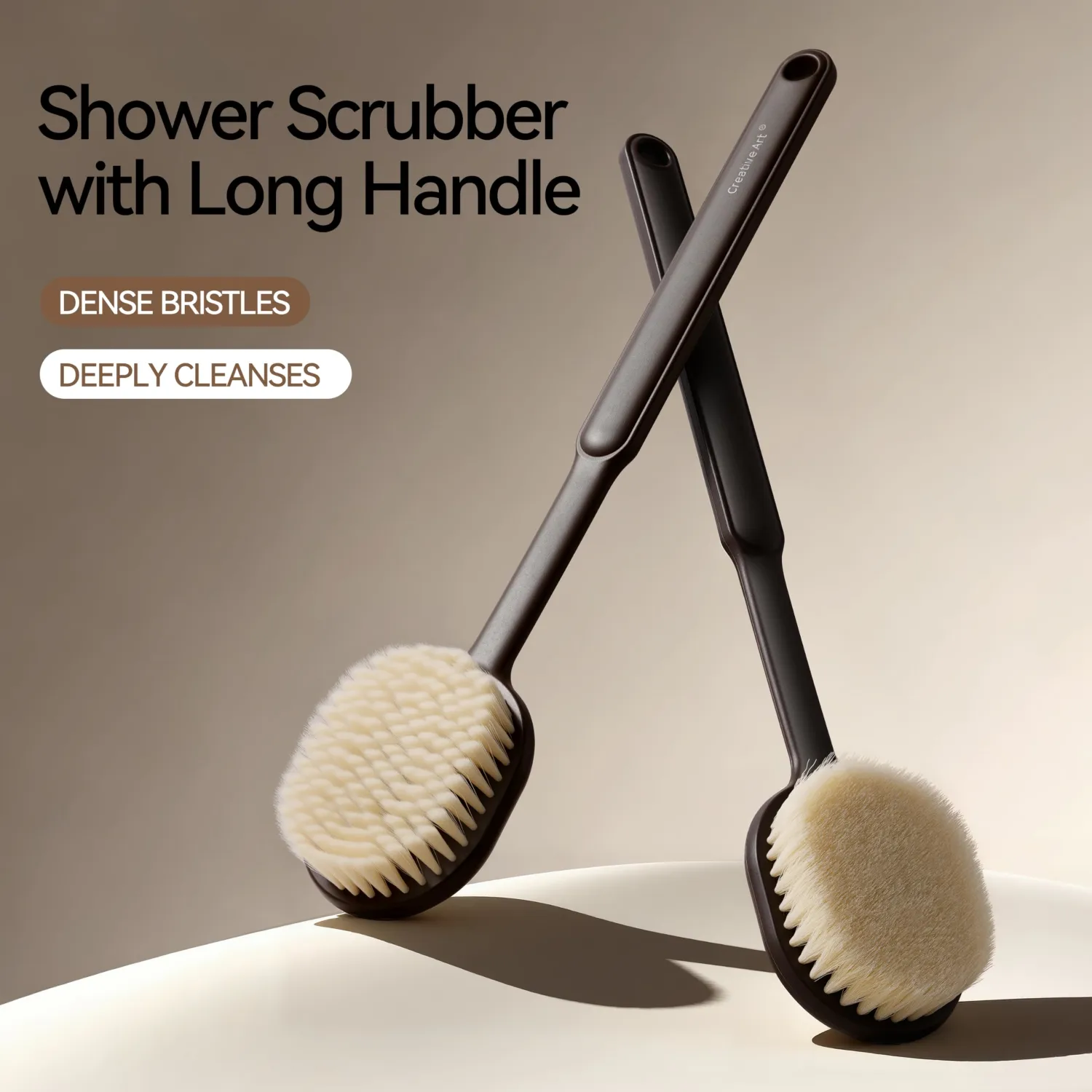 Back Scrubber for Shower for Men Women, Body Brush with Long Handle | Exfoliating Bath Washer with Soft Bristles for Wet or Dry Brushing, Back Scrub Deep Cleaning, Coffee Ground Infused