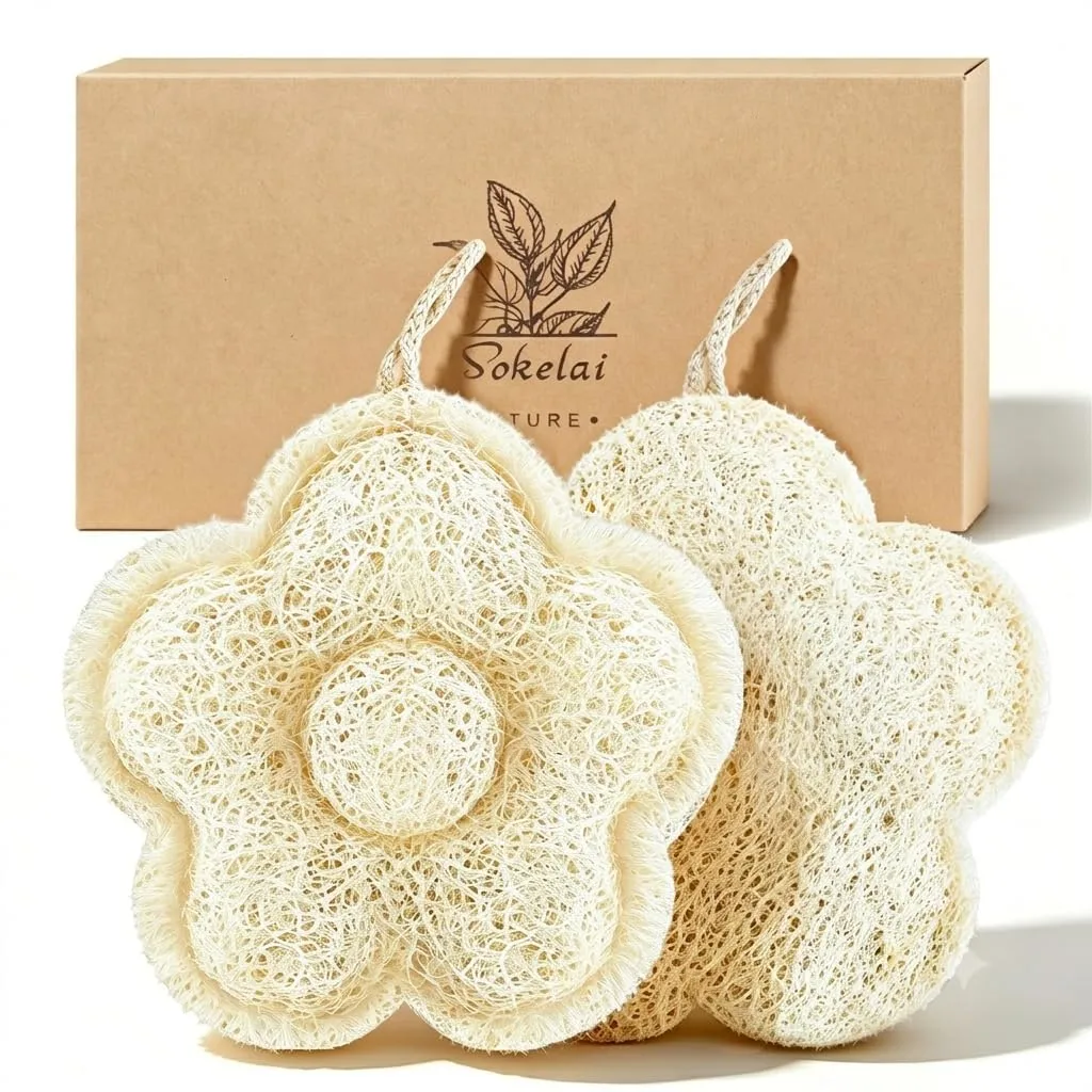 Egyptian Natural Loofah Sponge for Body Scrub, Travel-Friendly Exfoliating Body Scrubber for Shower, 100% Plant-Based Gentle Exfoliating Bath Luffa Sponges for Women, Men & Kids, (2 Pack)