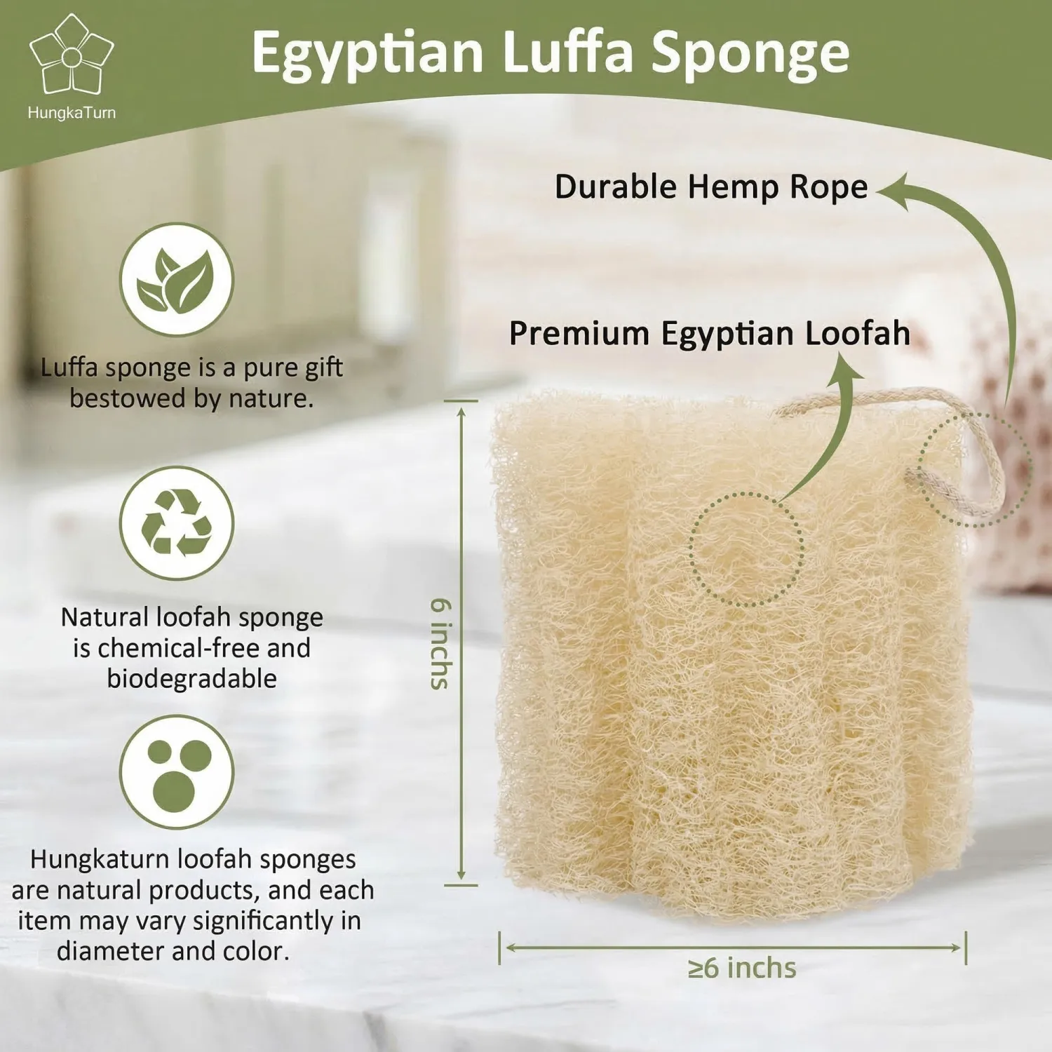 2 Pack HungkaTurn Natural Loofah Sponge – Exfoliating Body Scrubber for Shower, Bath Loofa for Men Women, Soft & Smooth Skin
