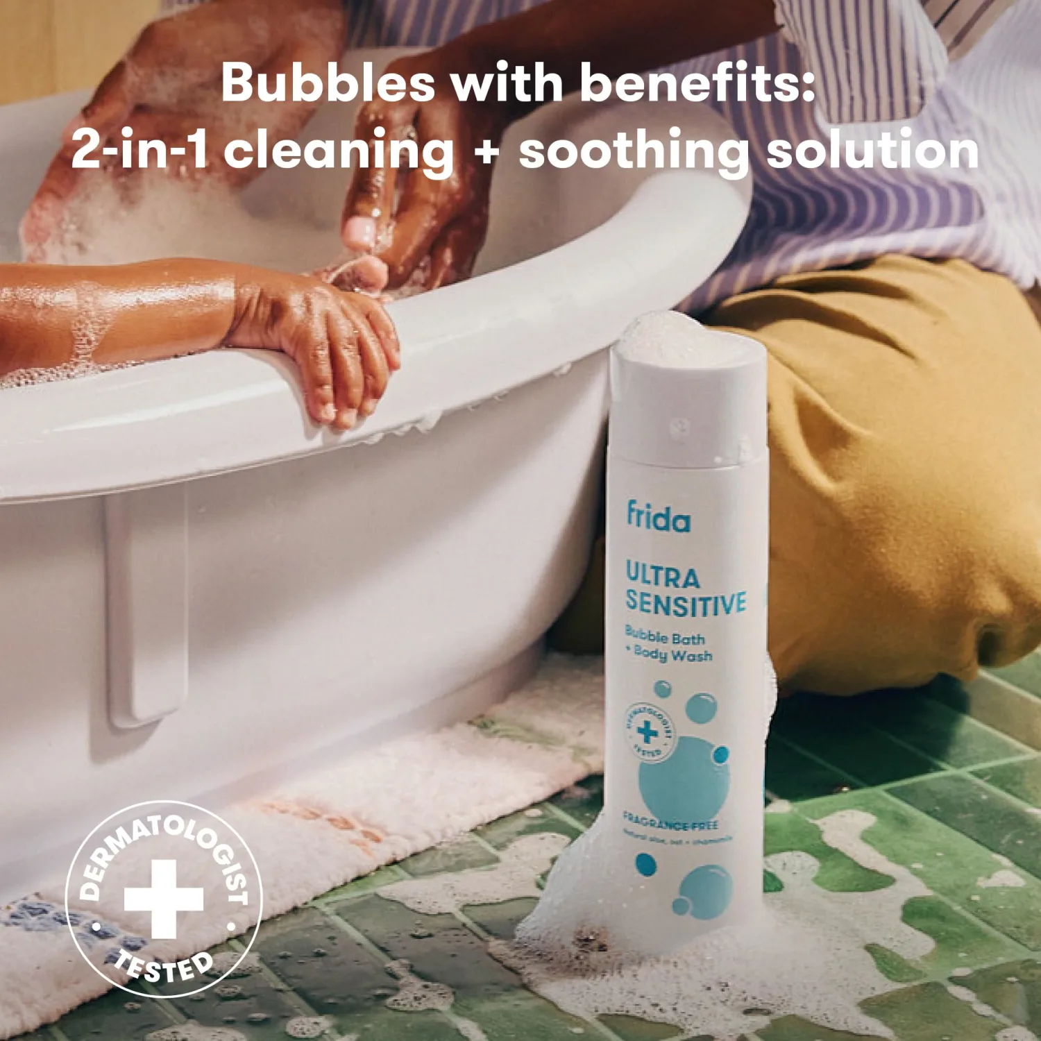 Frida Baby Unscented Fragrance-Free Bubble Bath + Body Wash, Oat & Chamomile Toddler & Baby Body Wash for Sensitive Skin, Dermatologist Tested, Tear-Free, Hypoallergenic, Safe for Skin, 10oz