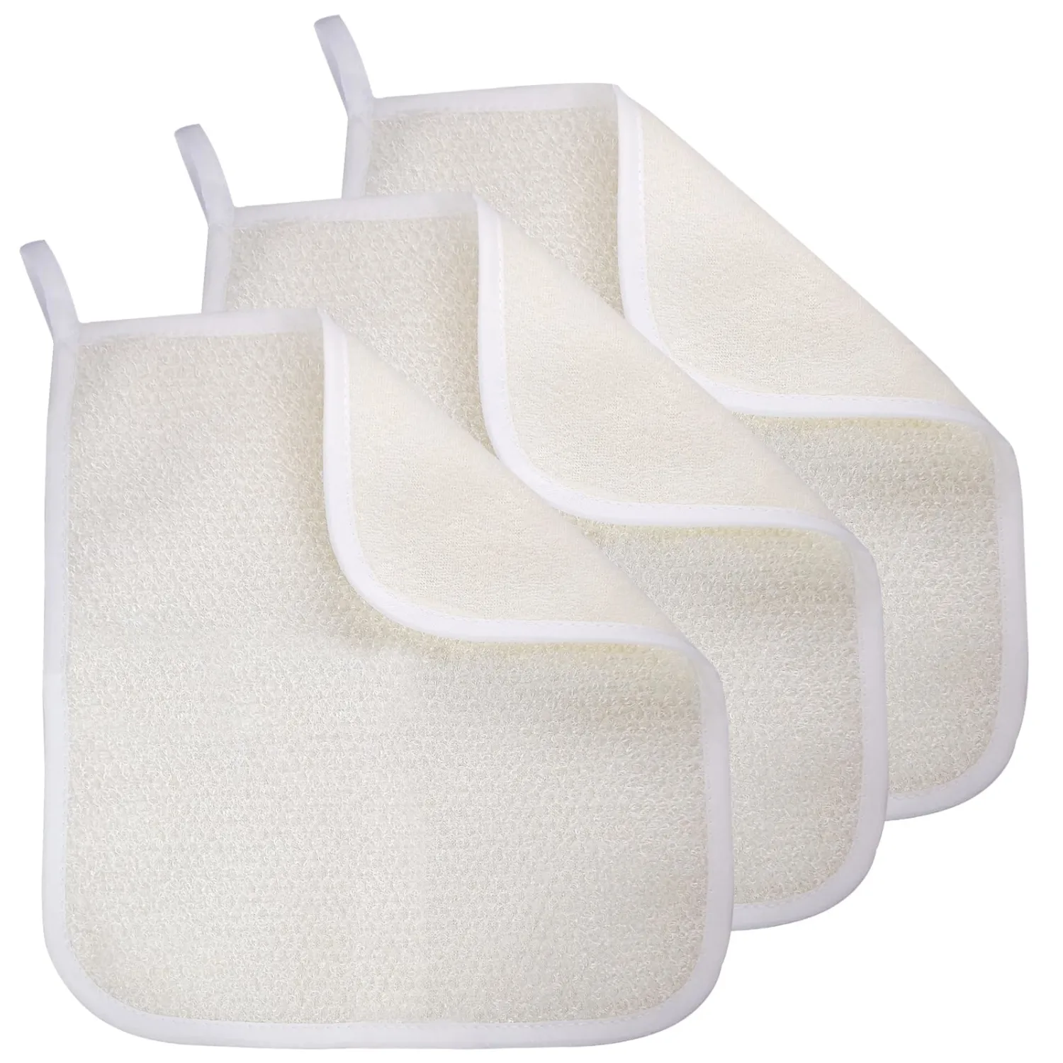 Exfoliating Washcloth (3 Pack), Shower Cloth for Body and Face Exfoliator Scrubber, Two Sides Exfoliate Shower Rag Wash Cloths Nylon Cotton Loofah Sponge Scrub Towel estropajos para el cuerpo