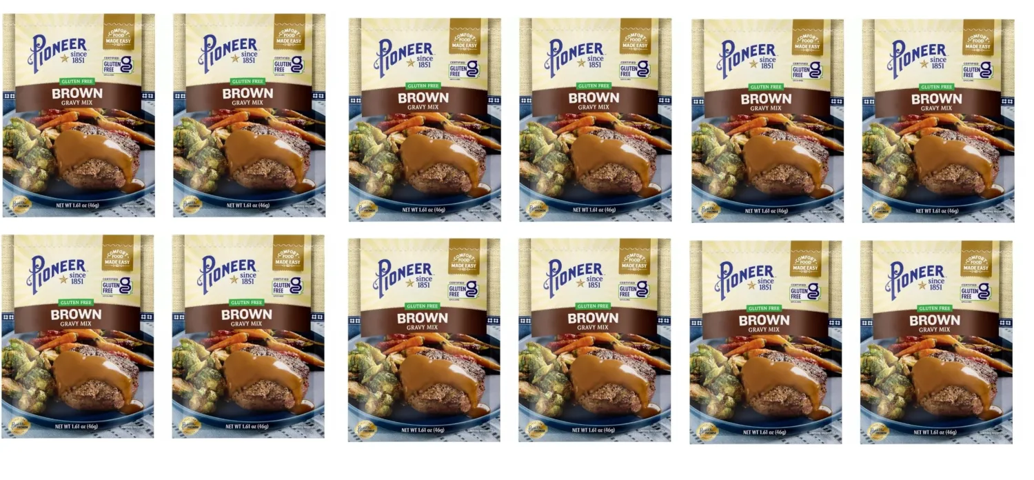 Pioneer Baking, Gravy & Seasoning Mixes - 12 packages (Gluten Free Brown 1.61oz)