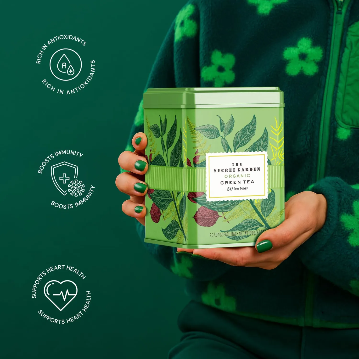 Life Plus Style Gourmet Secret Garden Organic Green Tea Caffeinated Natural Pure Unsweetened Refreshing Hot or Iced Gluten Free 50 Tea Bags