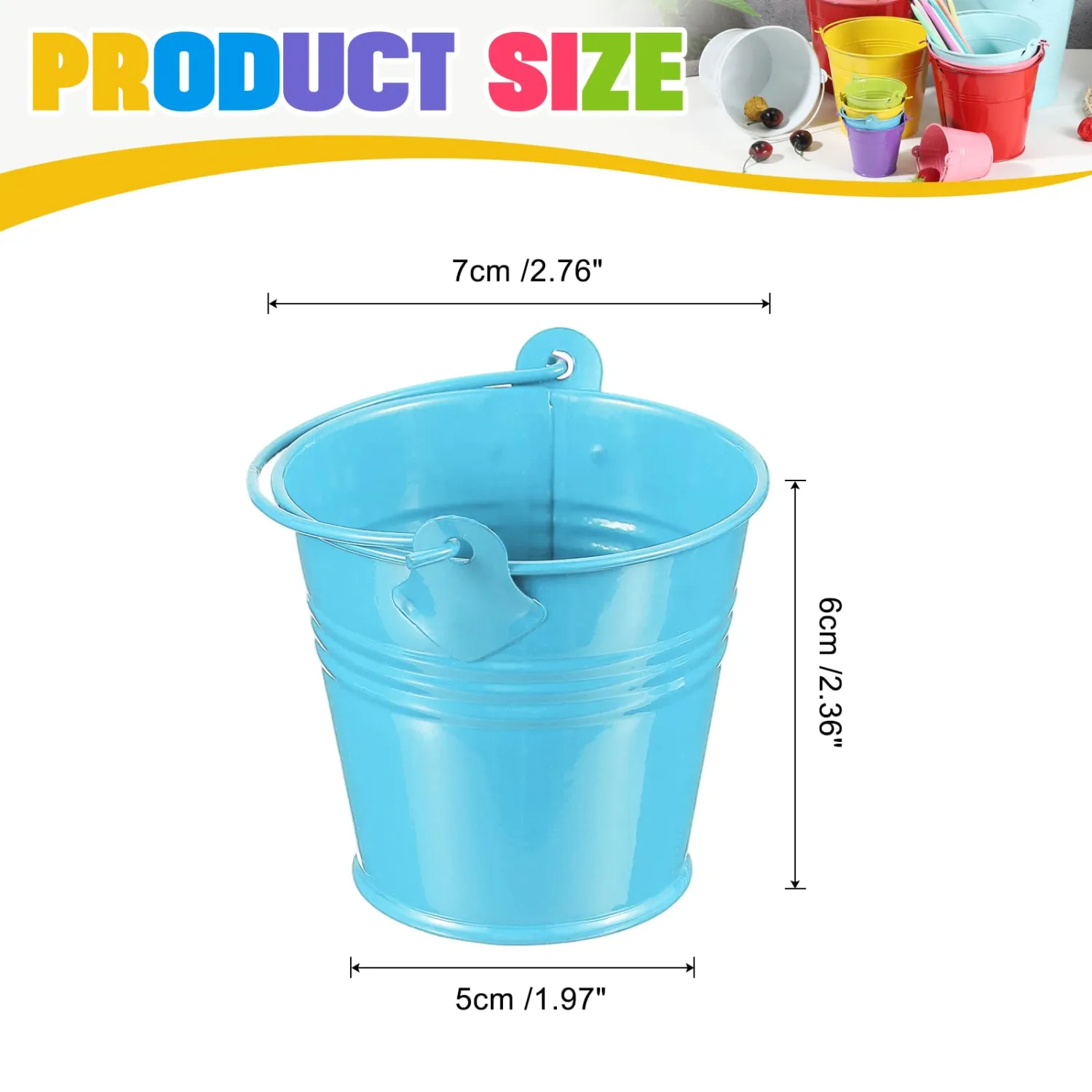 uxcell Mini Metal Buckets, 7 x 5 x 6cm / 2.76 x 1.97 x 2.36inch Small Decorative Buckets with Handle Tin Pail Containers for Candy Snack Party Favors Succulent Small Plant, Blue