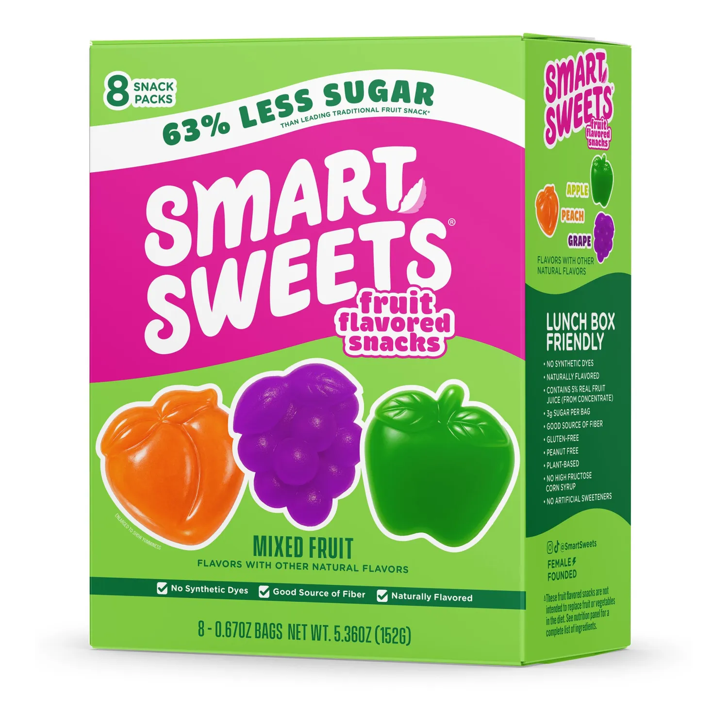 SmartSweets Fruit Flavored Snacks Mixed Fruit, Gluten Free Plant Based Snacks For Adults & Kids, Fun Chewy Treats, Lunch Box Friendly, 3g Fiber Per Bag, No Artificial Sweeteners, 19g Packs, 8 Count