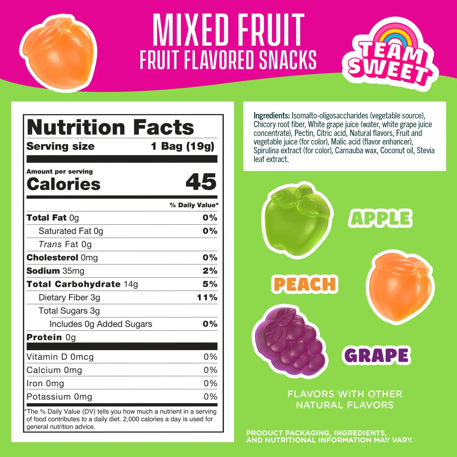 SmartSweets Fruit Flavored Snacks Mixed Fruit, Gluten Free Plant Based Snacks For Adults & Kids, Fun Chewy Treats, Lunch Box Friendly, 3g Fiber Per Bag, No Artificial Sweeteners, 19g Packs, 8 Count