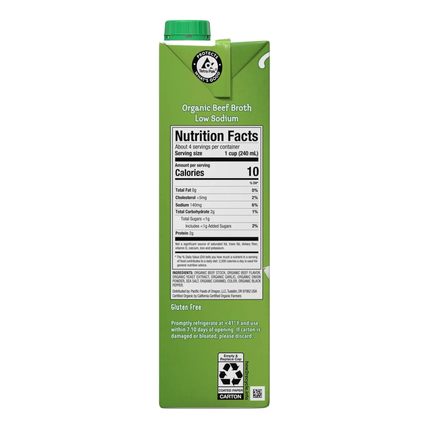 Pacific Foods Low Sodium Organic Beef Broth, 32 oz Carton