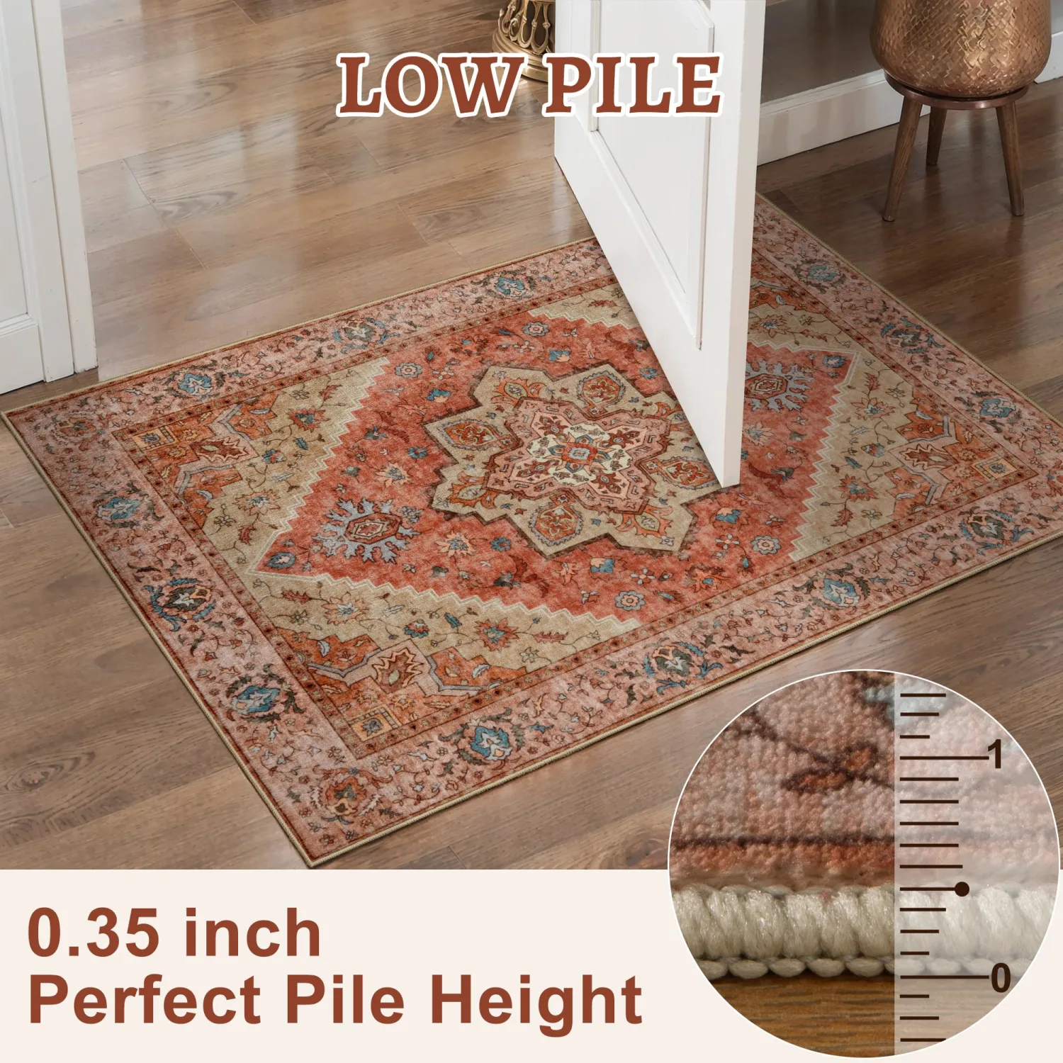 Tangsoo Boho 2x5 Washable Runner Rugs for Hallways, Non Slip Runner Rug | Oriental Soft Low Pile Long Rug Runner, Vintage Indoor Carpet Runners for Entryway Kitchen Bedroom Bathroom Terracotta Decor