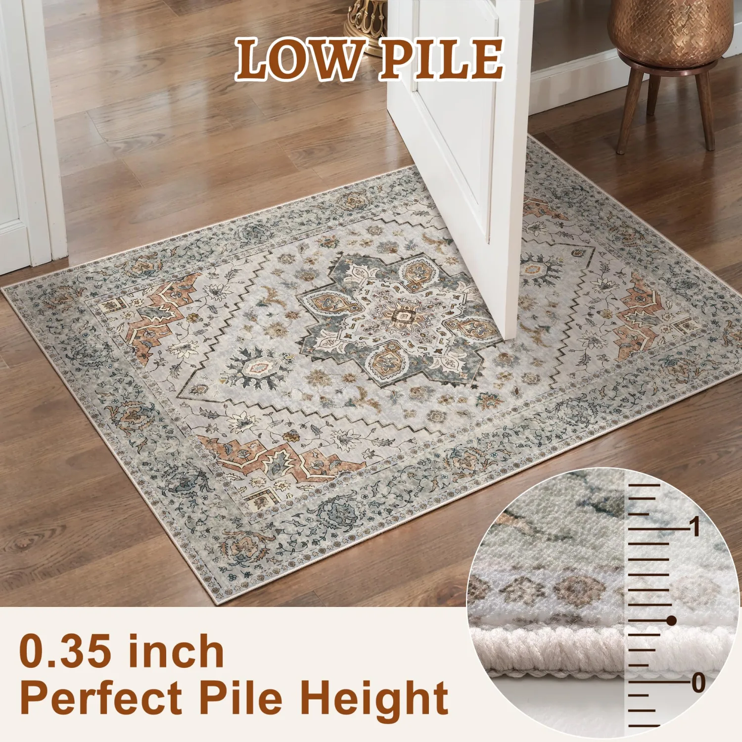 Tangsoo 2x5 Washable Runner Rug for Hallways, Non Slip Vintage Runner, Soft Low Pile Long Rug Runner, Print Distressed Grey Carpet Runners for Kitchen Bedroom Entryway Bathroom Living Room