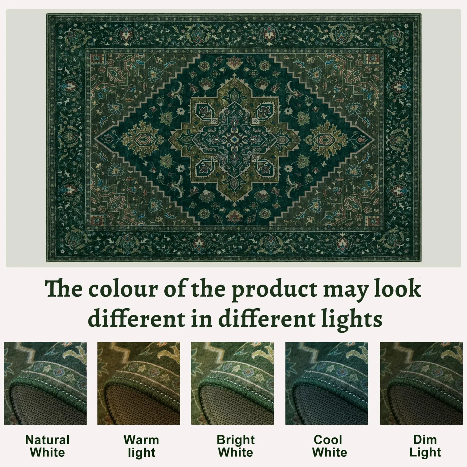 Tangsoo 3x5 Washable Rug Indoor Area Rugs, Vintage Non Slip Accent Rug Carpet, Oriental Soft Low Pile Rugs for Living Room Dorm Bedroom Bedside Entryway Bathroom Home Decor Dark Green