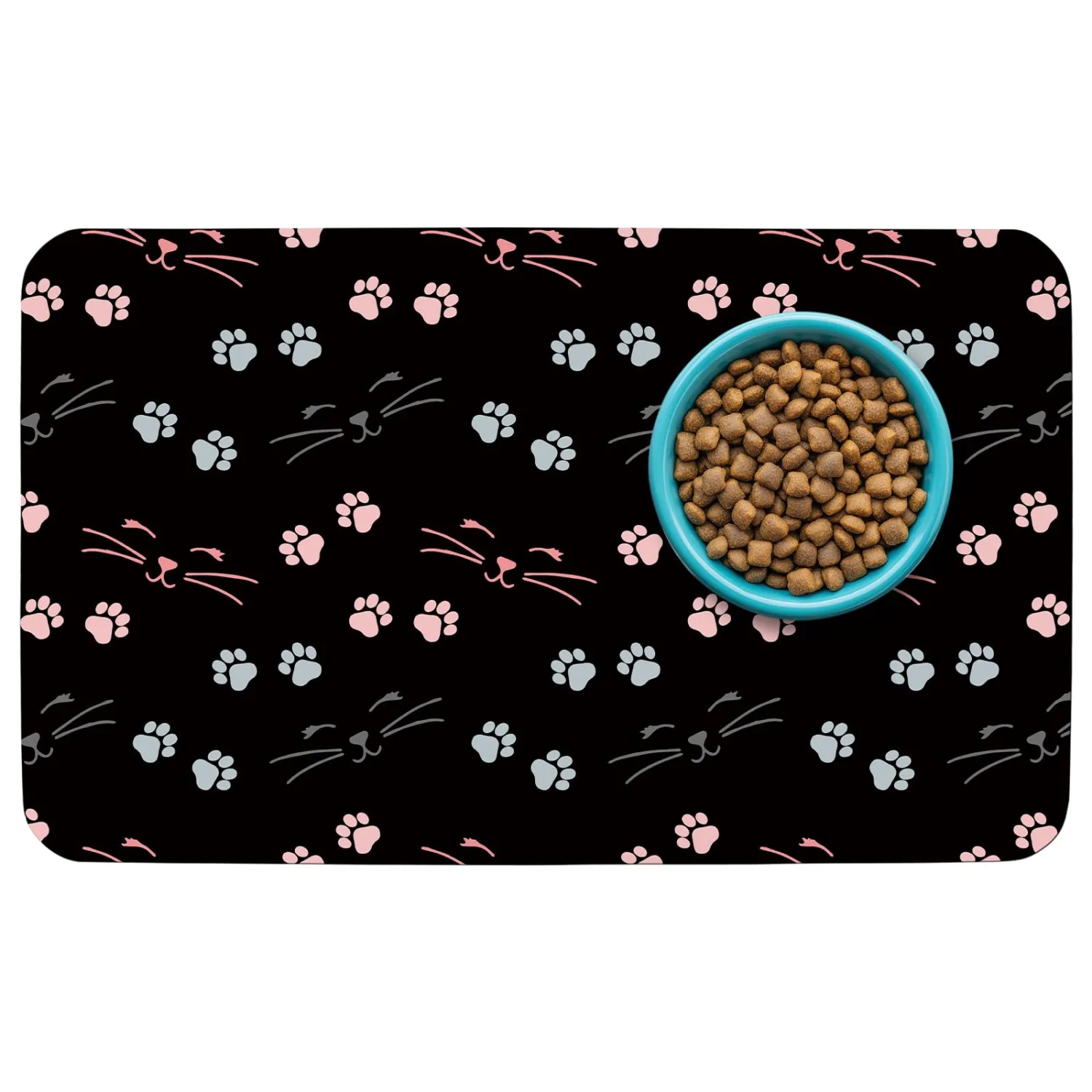 Patterned Cat & Dog Bowl Mat for Food and Water, 12"×20" Quick Dry Absorbent Pet Feeding Mat, Eco-Friendly Dog Placemat